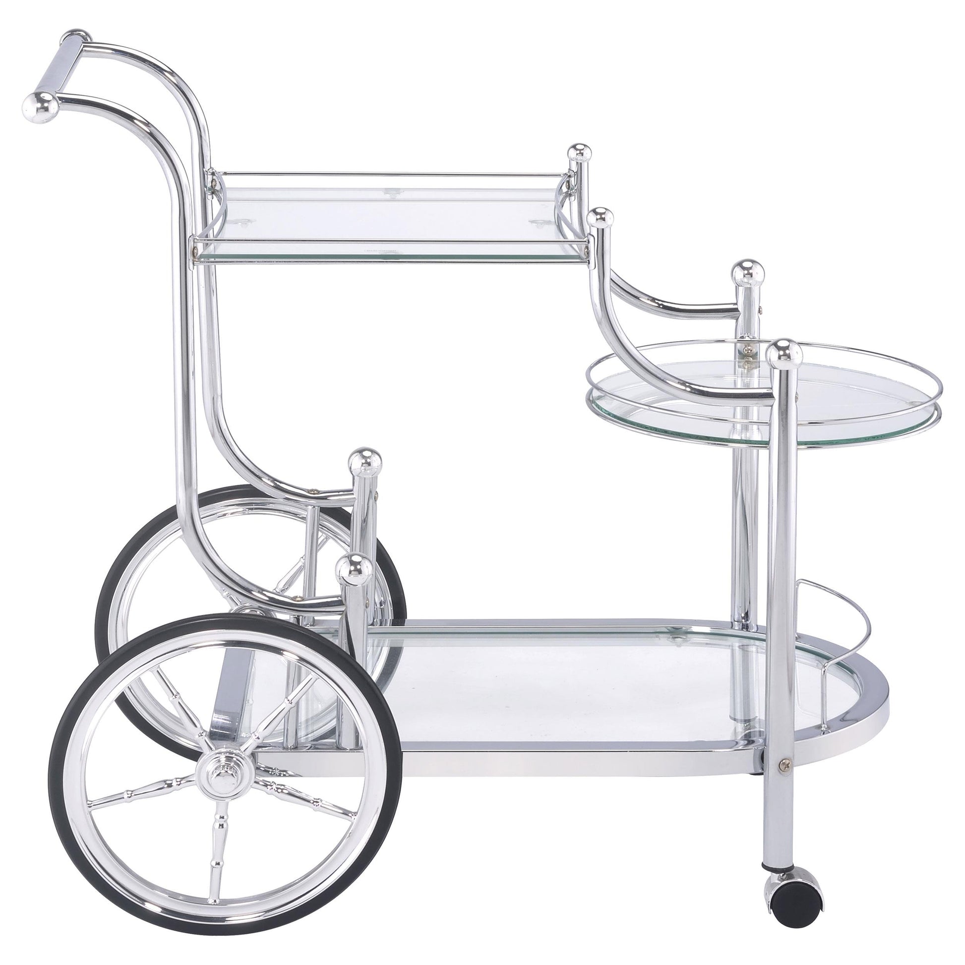  Coaster Furniture Sarandon 910076 3-tier Glass Shelf Metal Bar Cart - Chrome IMAGE 6