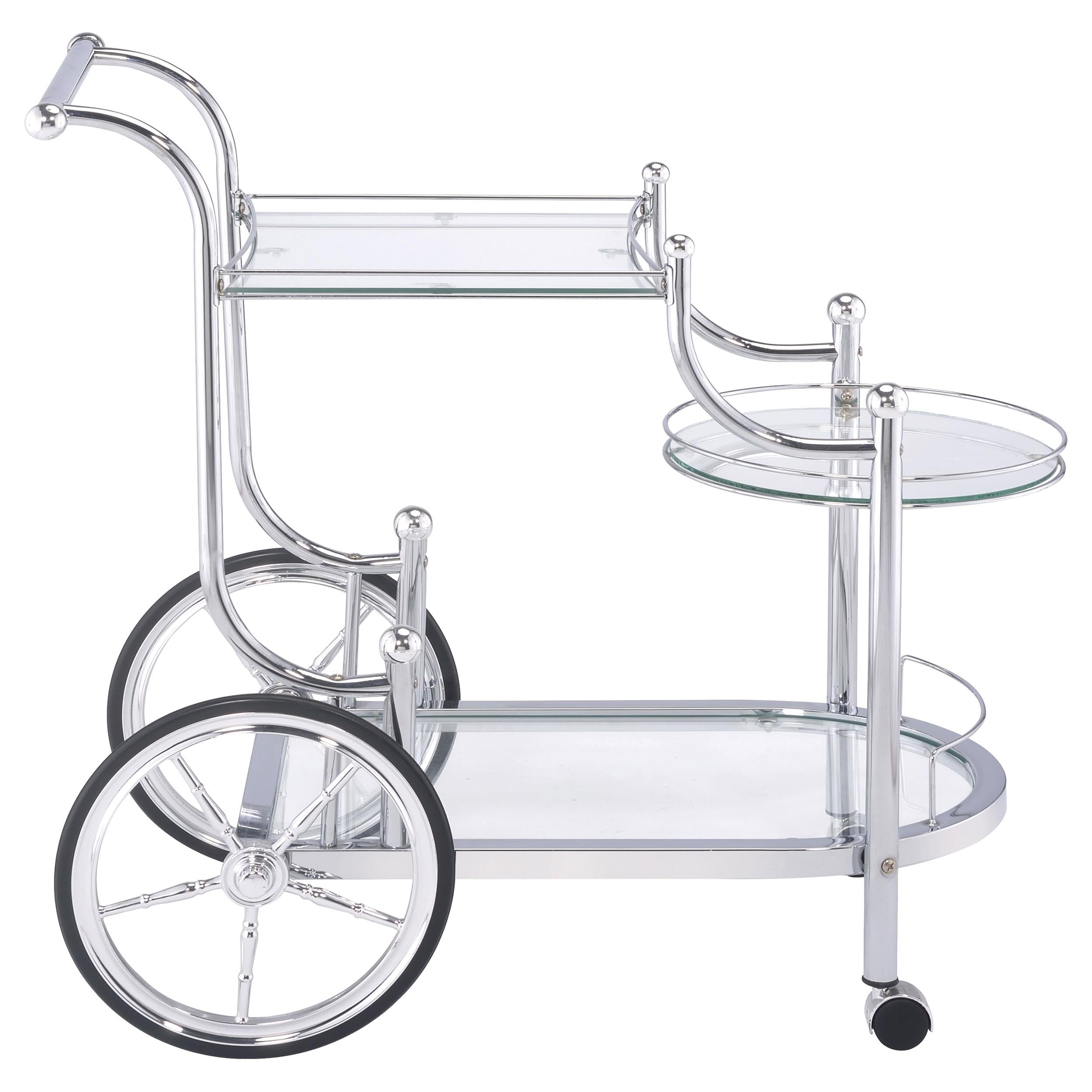  Coaster Furniture Sarandon 910076 3-tier Glass Shelf Metal Bar Cart - Chrome IMAGE 6