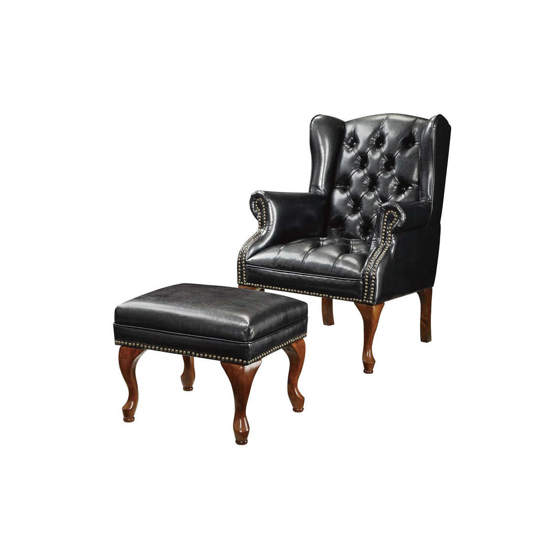  Coaster Furniture Roberts 900262 Upholstered Wingback Chair and Ottoman Set - Black IMAGE 1