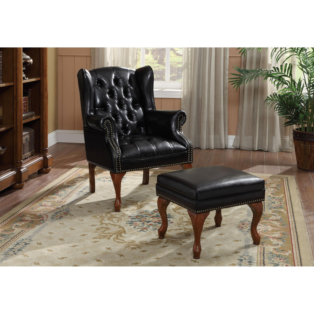  Coaster Furniture Roberts 900262 Upholstered Wingback Chair and Ottoman Set - Black IMAGE 1