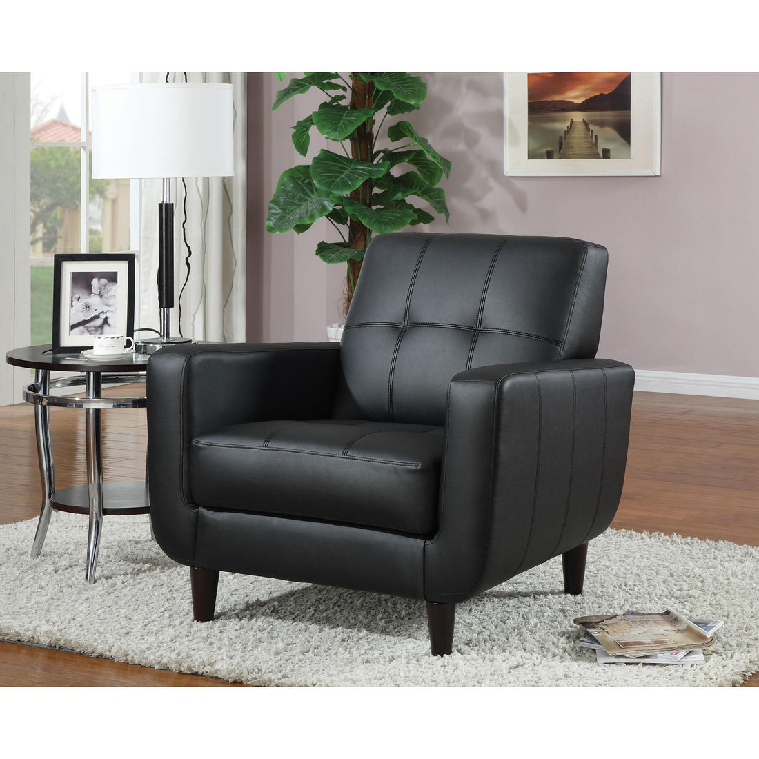  Coaster Furniture Aaron 900204 Upholstered Track Arm Tufted Accent Chair - Black IMAGE 1