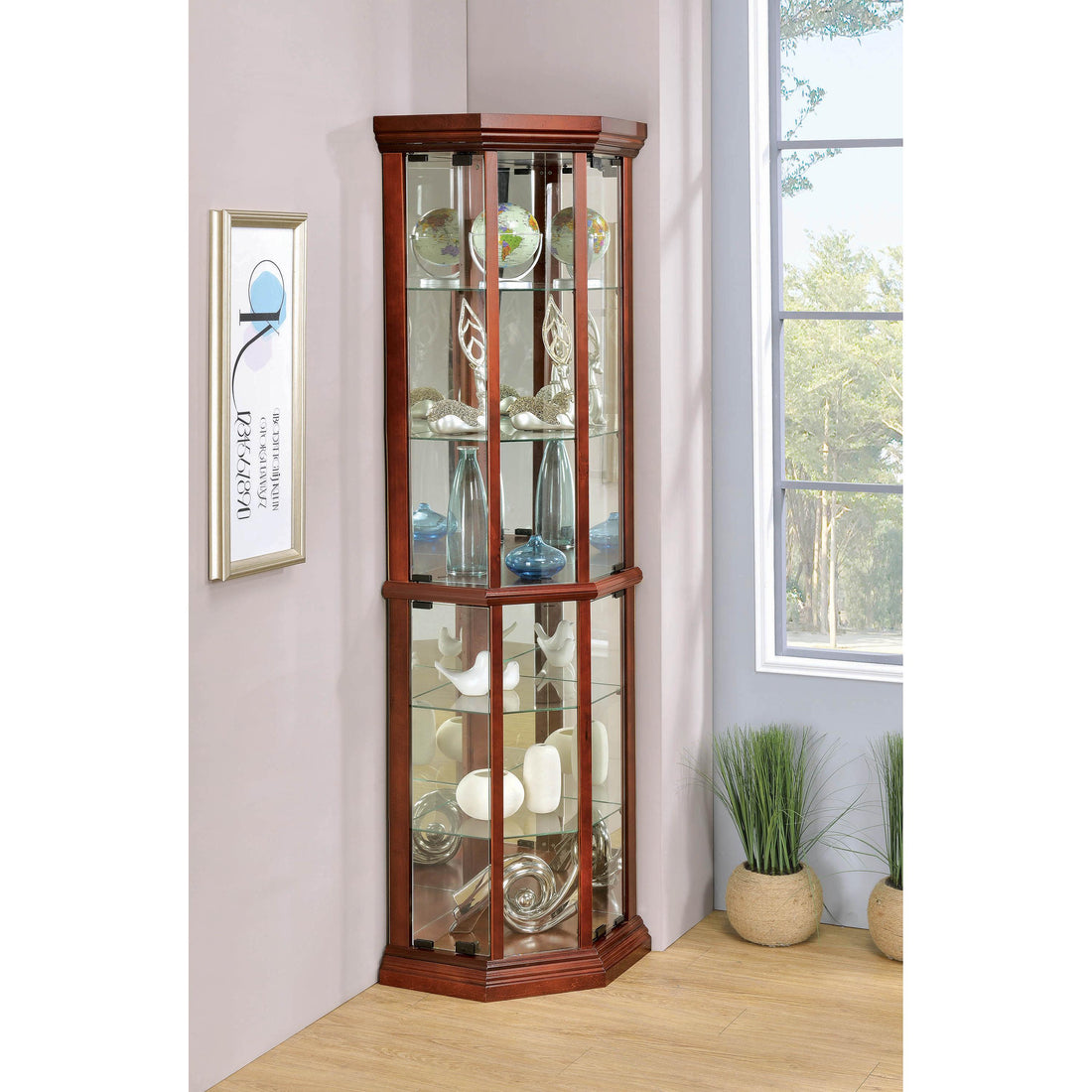  Coaster Furniture Appledale 3393 6-shelf Corner Curio Display Cabinet - Medium Brown IMAGE 1