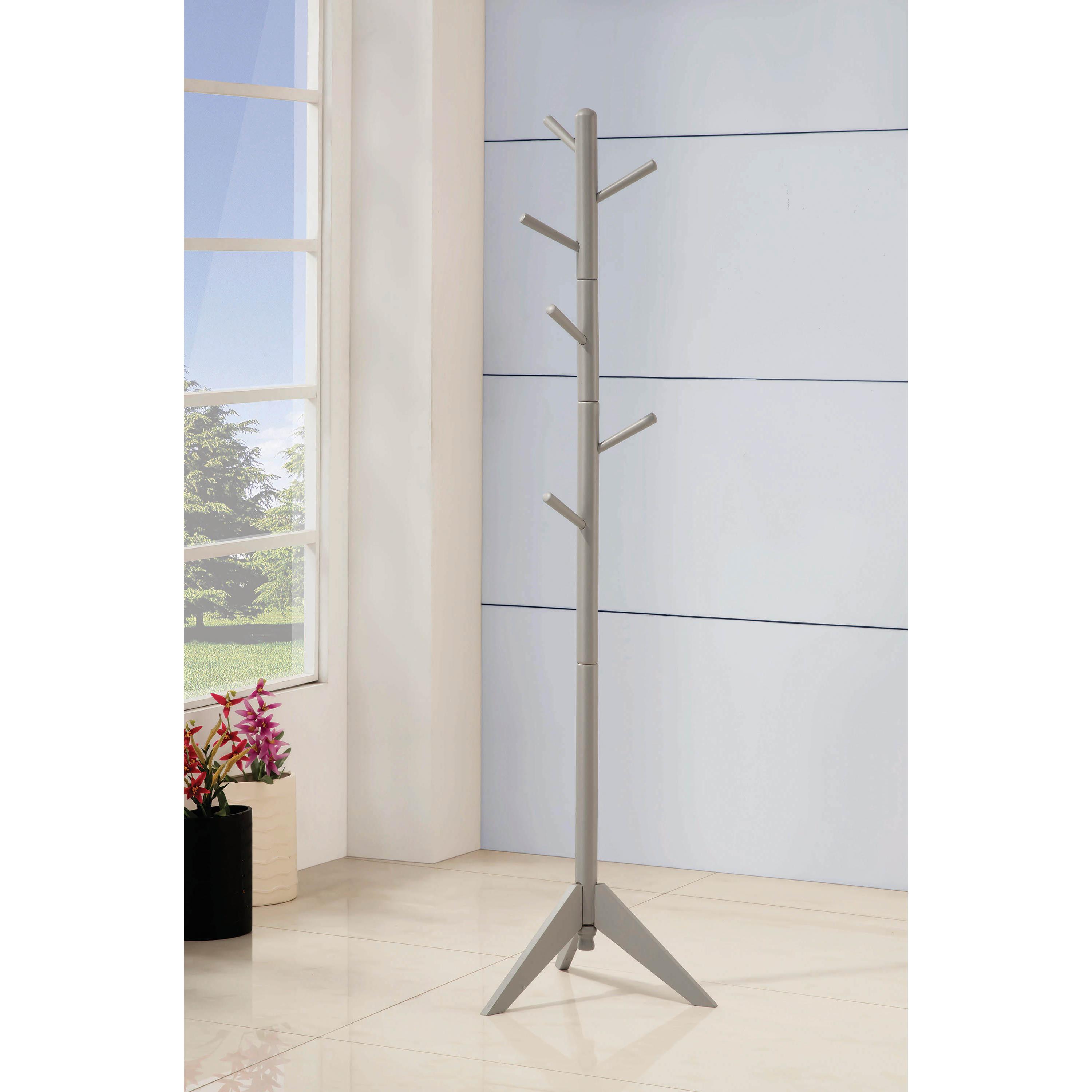  Coaster Furniture Devlin 900632 6 Hook Freestanding Wood Coat Rack Hat Hanger - Grey IMAGE 1