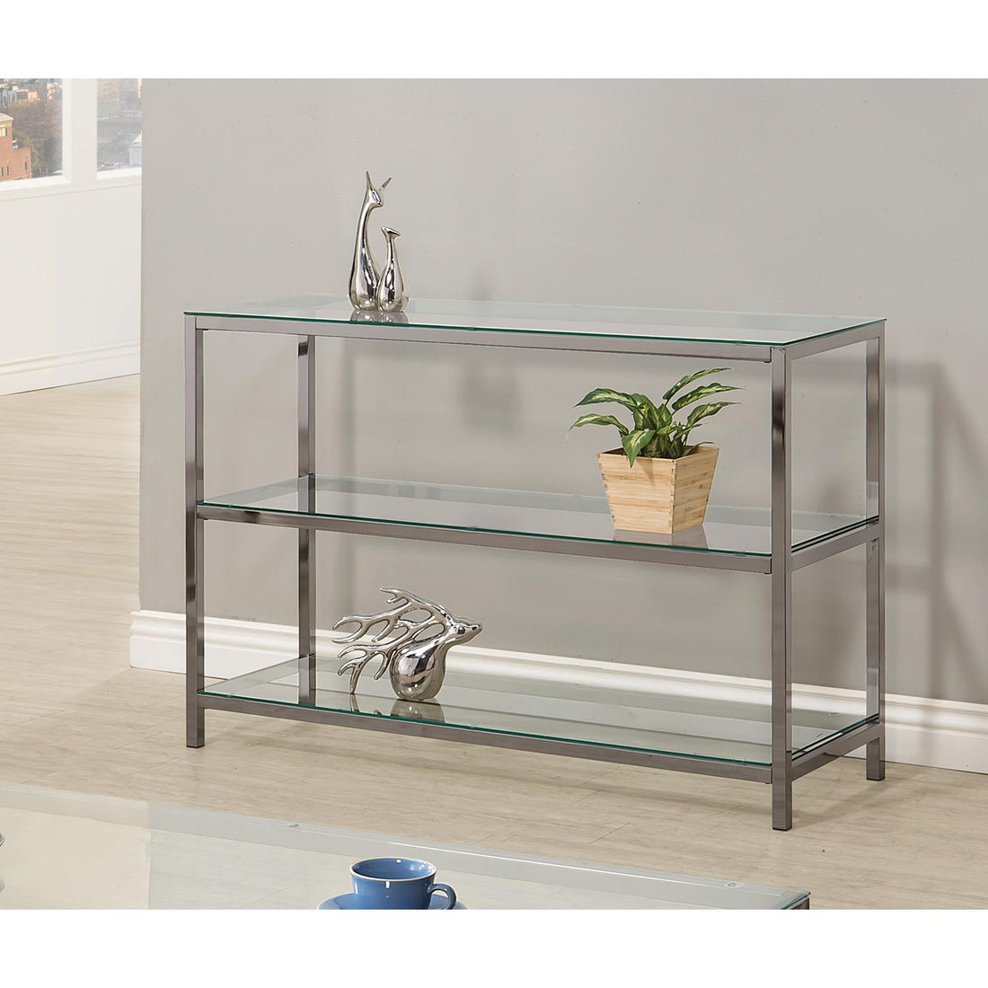  Coaster Furniture Trini 720229 2-shelf Glass Top Entryway Console Table - Black Nickel IMAGE 1