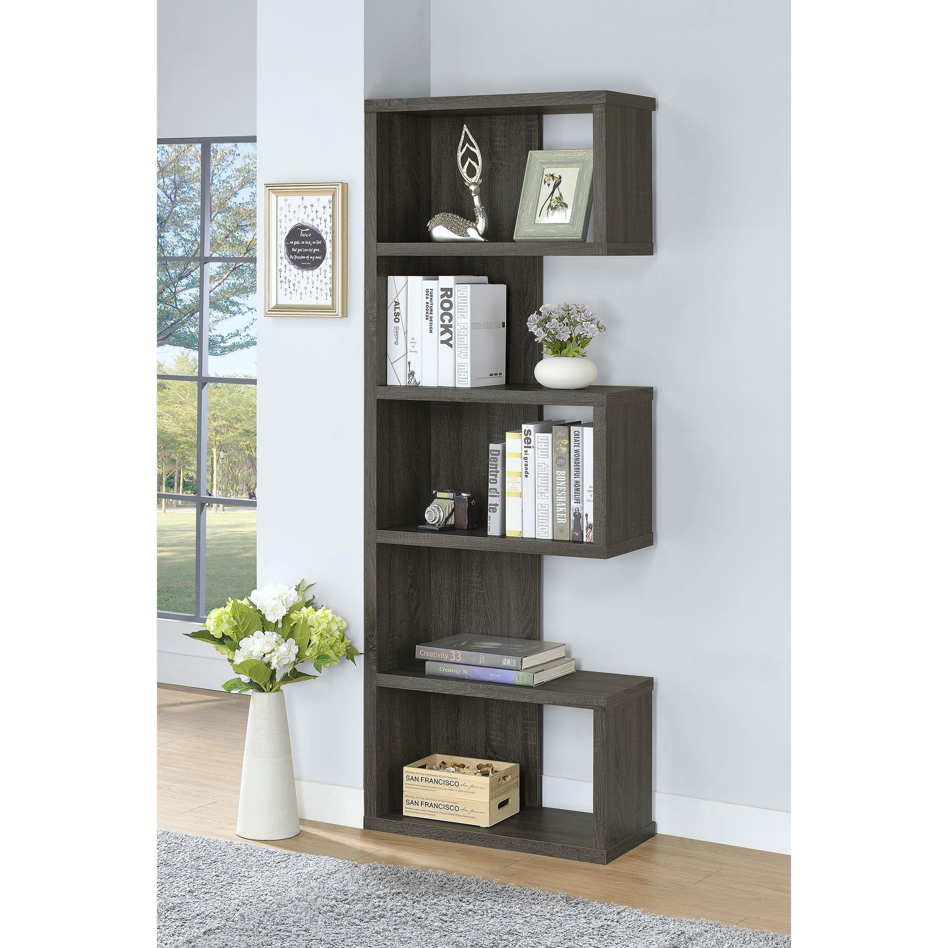  Coaster Furniture Joey 800552 71-inch 5-shelf Bookshelf - Weathered Grey IMAGE 8