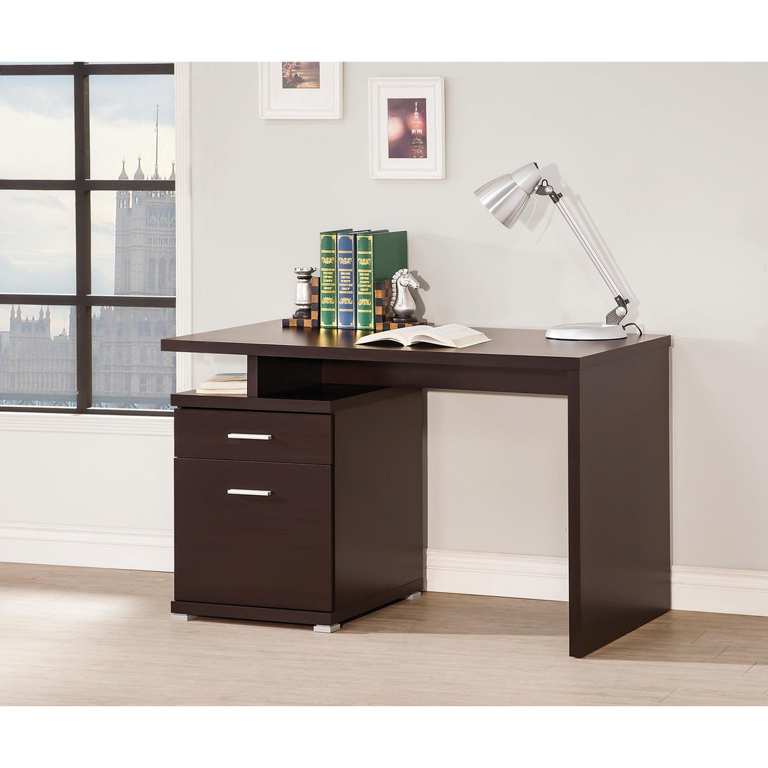  Coaster Furniture Irving 800109 47-inch 2-Drawer Office Computer Desk - Cappuccino IMAGE 1