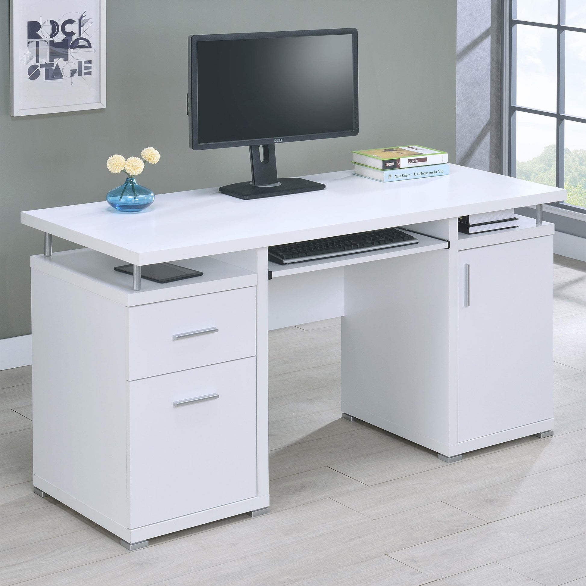  Coaster Furniture Tracy 800108 55-inch 2-Drawer Office Computer Desk - White IMAGE 8