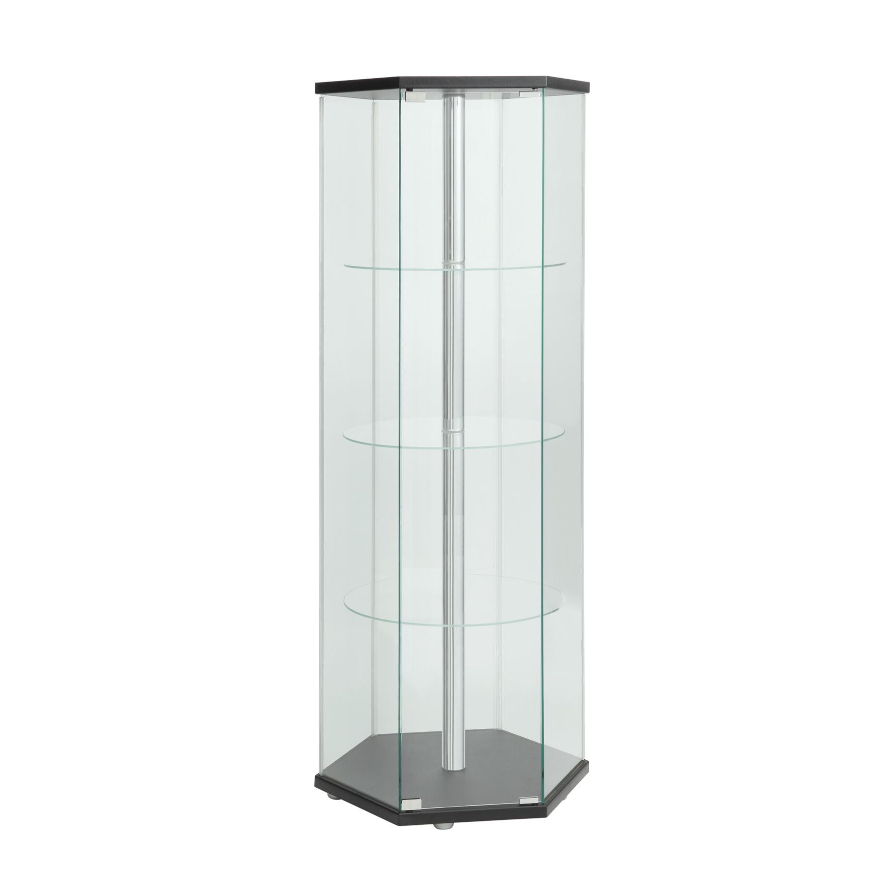 Coaster Furniture Zahavah 950276 4-shelf Hexagonal Clear Glass Curio Cabinet - Black IMAGE 1