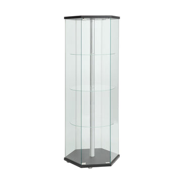  Coaster Furniture Zahavah 950276 4-shelf Hexagonal Clear Glass Curio Cabinet - Black IMAGE 1