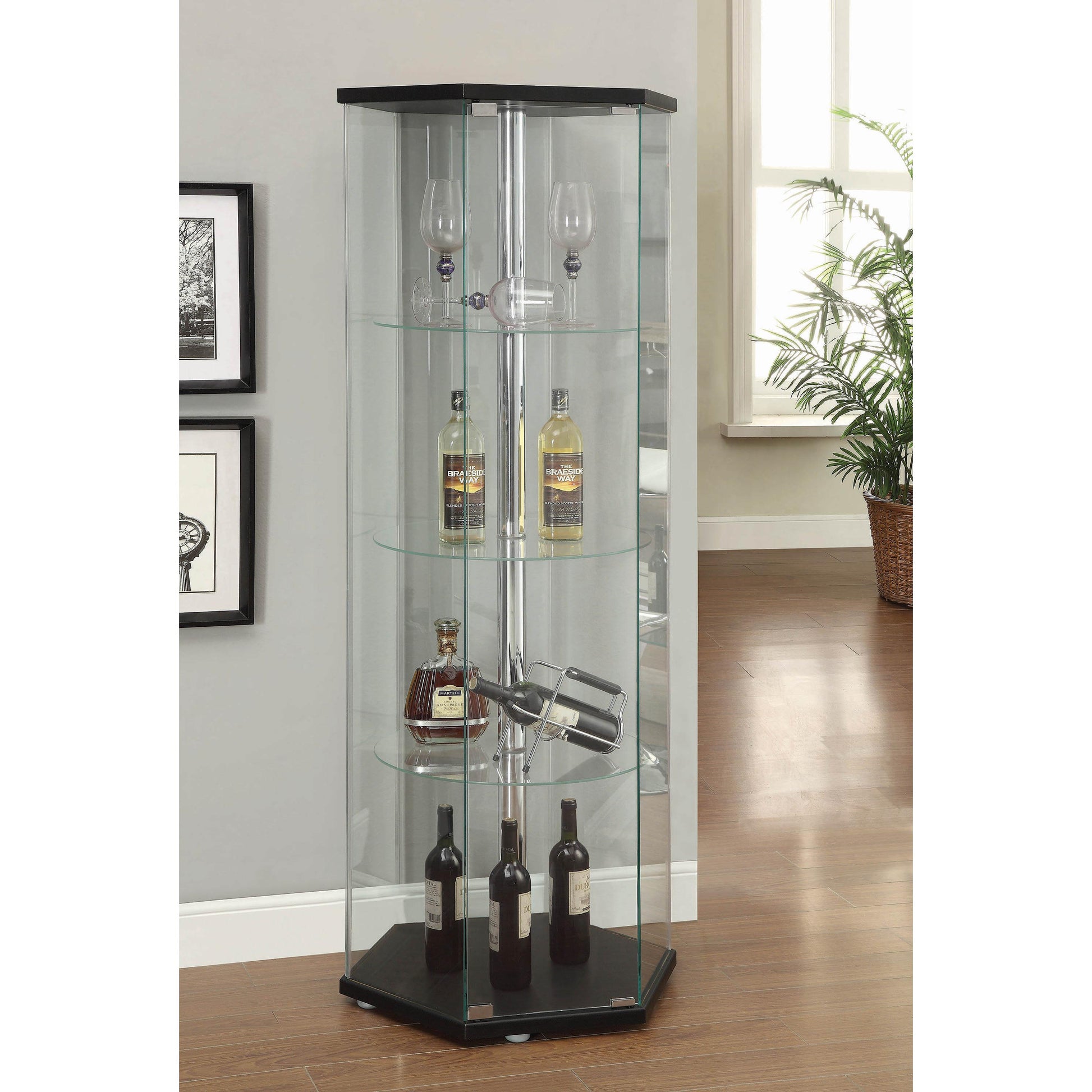  Coaster Furniture Zahavah 950276 4-shelf Hexagonal Clear Glass Curio Cabinet - Black IMAGE 2