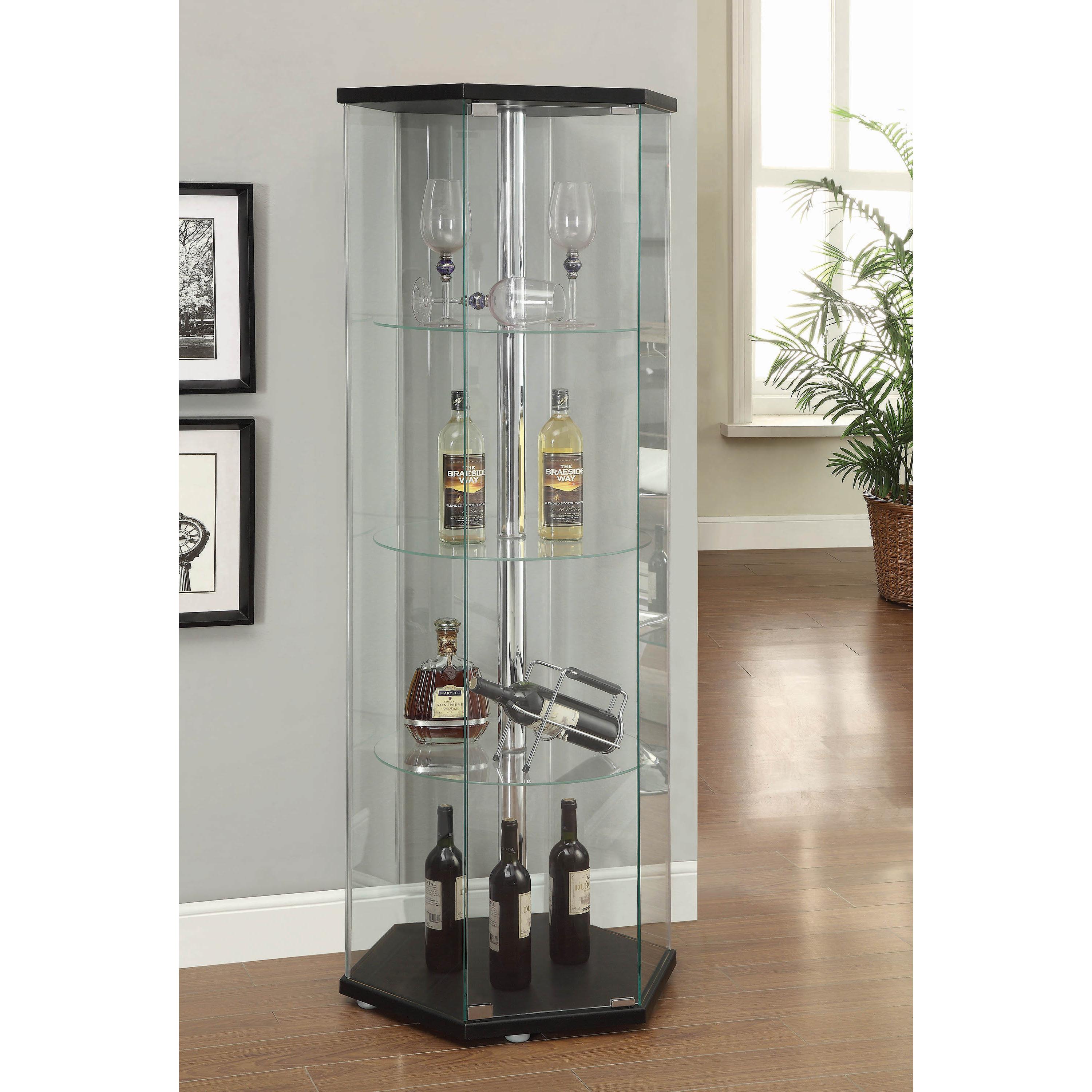  Coaster Furniture Zahavah 950276 4-shelf Hexagonal Clear Glass Curio Cabinet - Black IMAGE 2