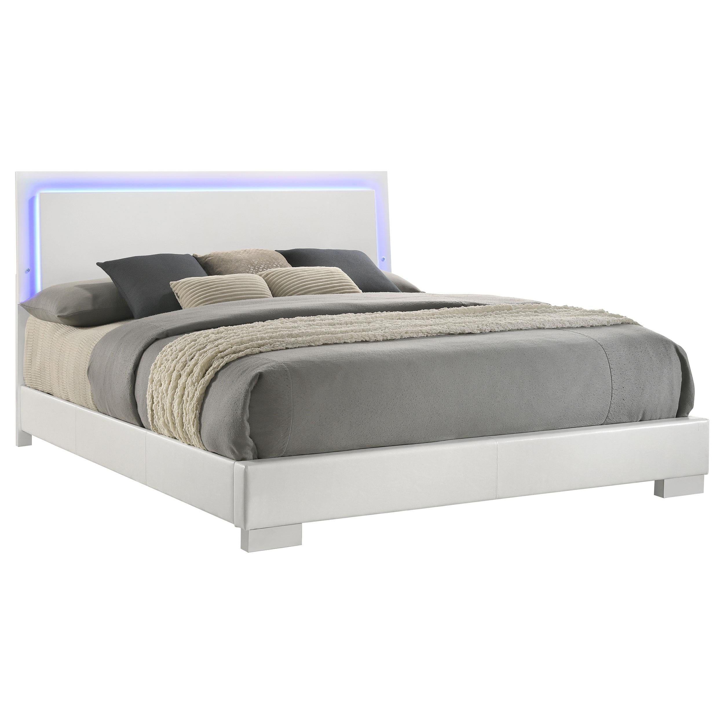 Size_King  -- Felicity 203500KE Wood Eastern King LED Panel Bed - White High Gloss IMAGE 2