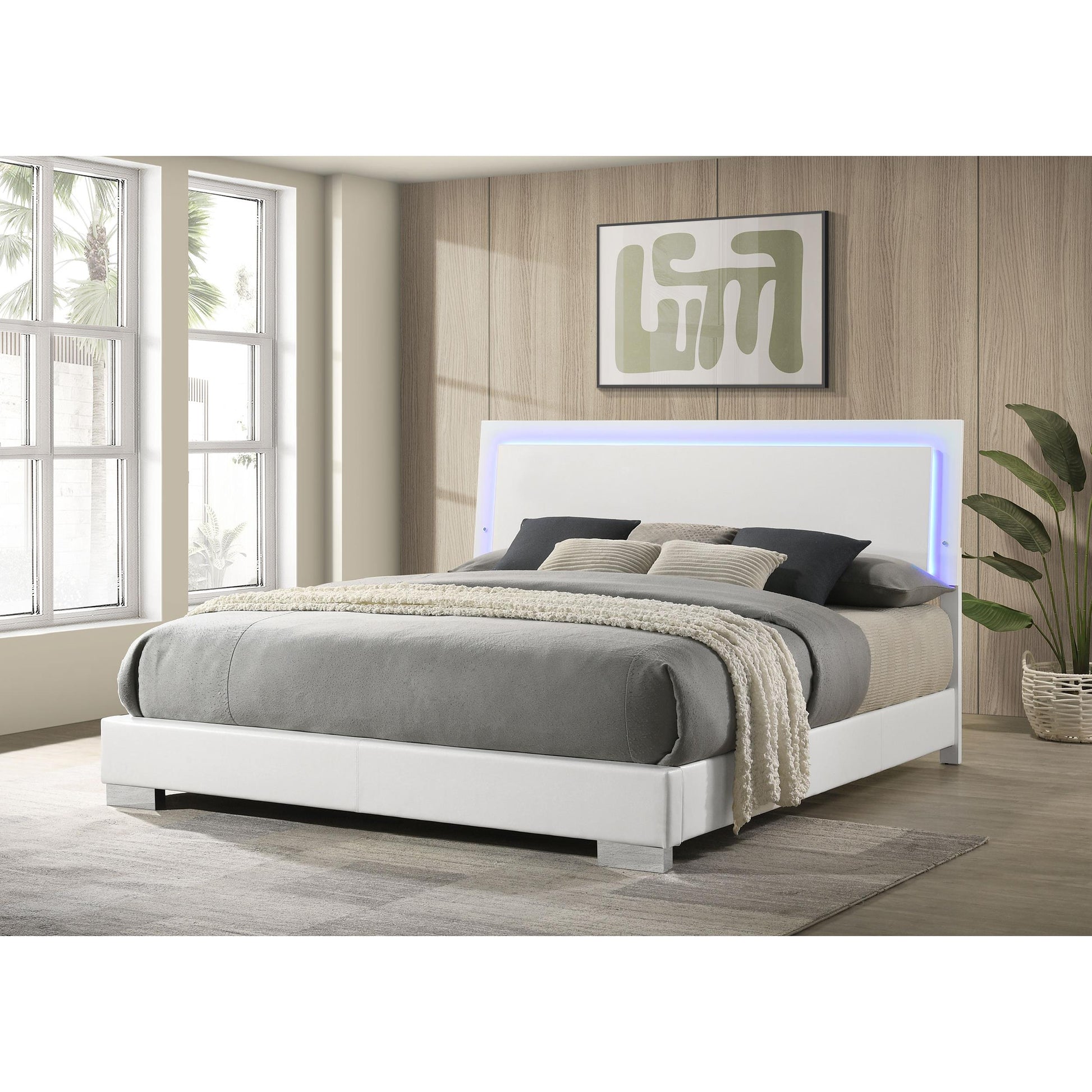  Size_King  -- Felicity 203500KE Wood Eastern King LED Panel Bed - White High Gloss IMAGE 6