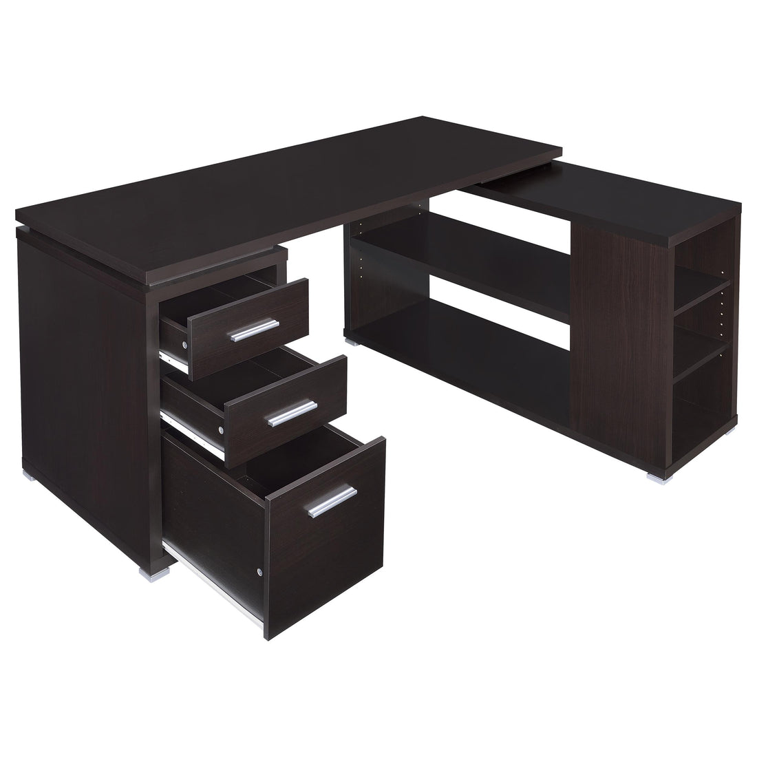  Coaster Furniture Yvette 800517 60-inch 3-Drawer L-Shape Computer Desk - Cappuccino IMAGE 1