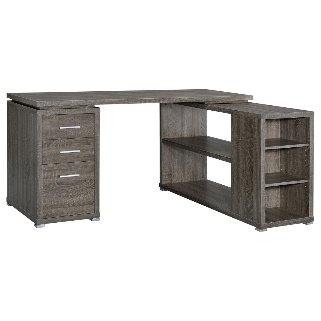  Coaster Furniture Yvette 800518 60-inch 3-Drawer L-Shape Computer Desk - Weathered Grey IMAGE 1