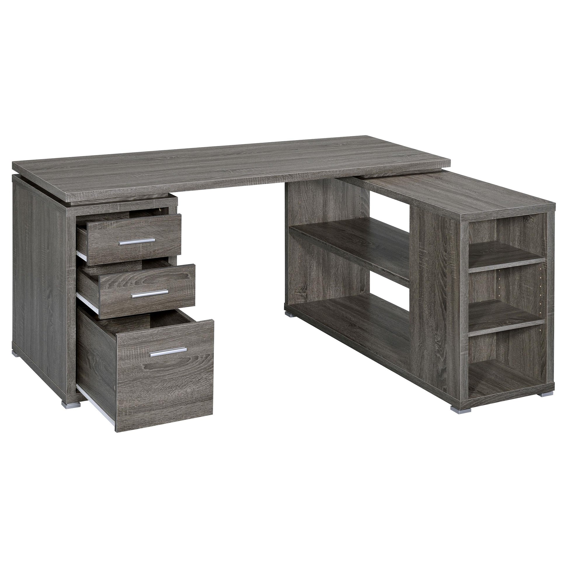  Coaster Furniture Yvette 800518 60-inch 3-Drawer L-Shape Computer Desk - Weathered Grey IMAGE 2