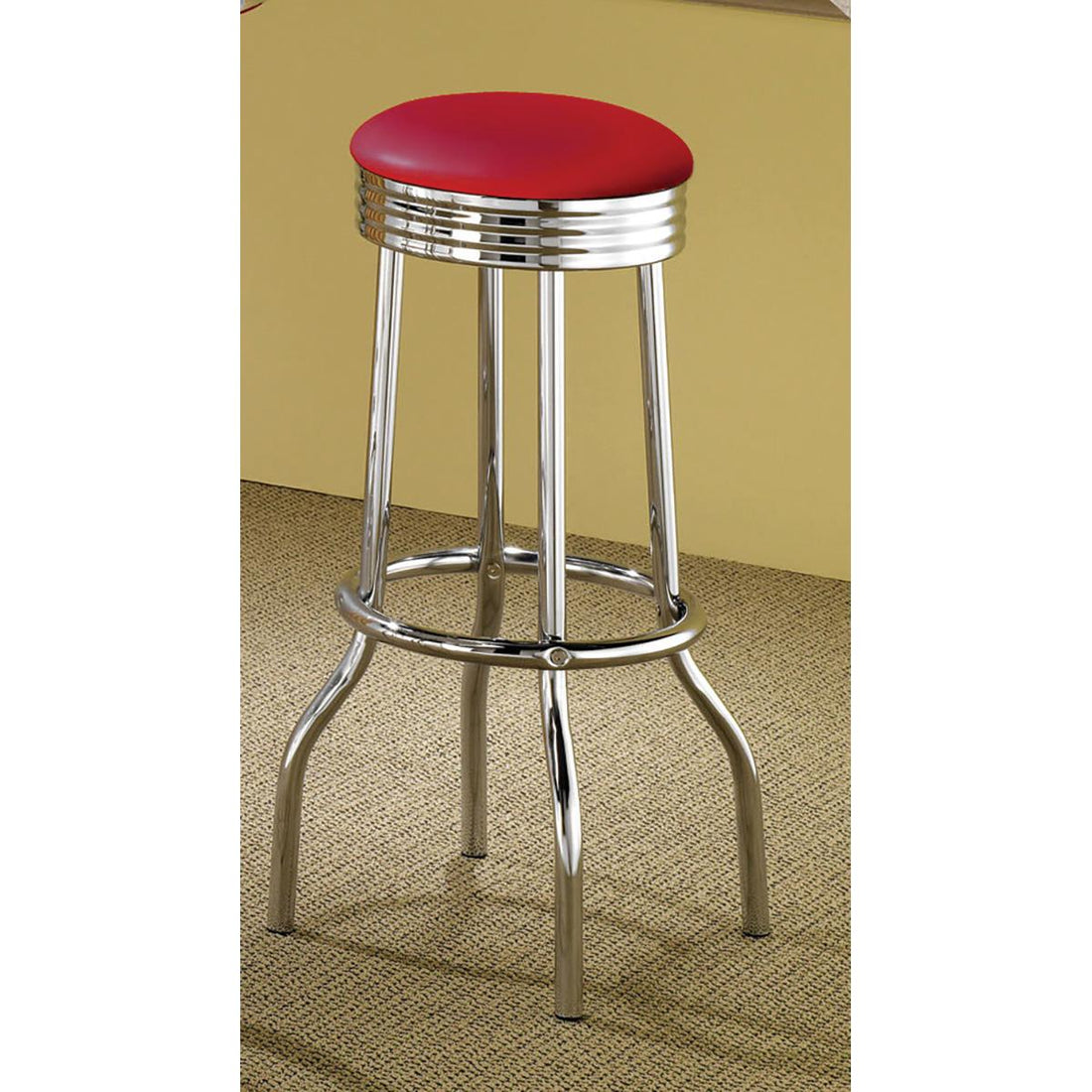  Coaster Furniture Retro 2299R Upholstered Metal Swivel Bar Stool - Red (Set of 2) IMAGE 1