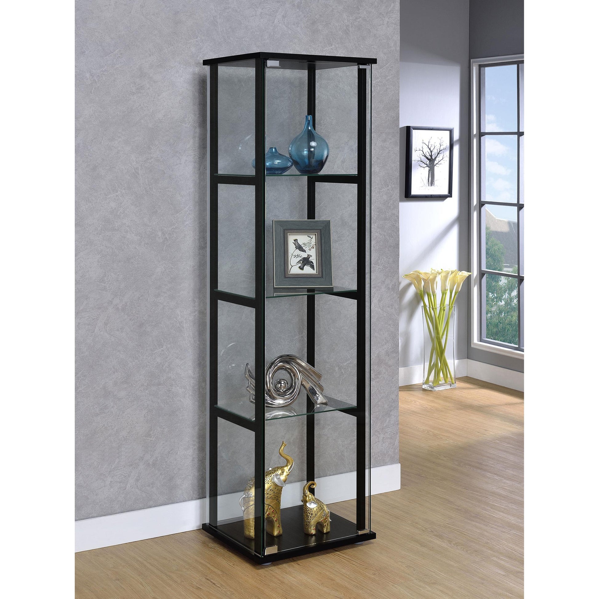  Coaster Furniture Cyclamen 950171 4-shelf Clear Glass Curio Display Cabinet - Black IMAGE 7