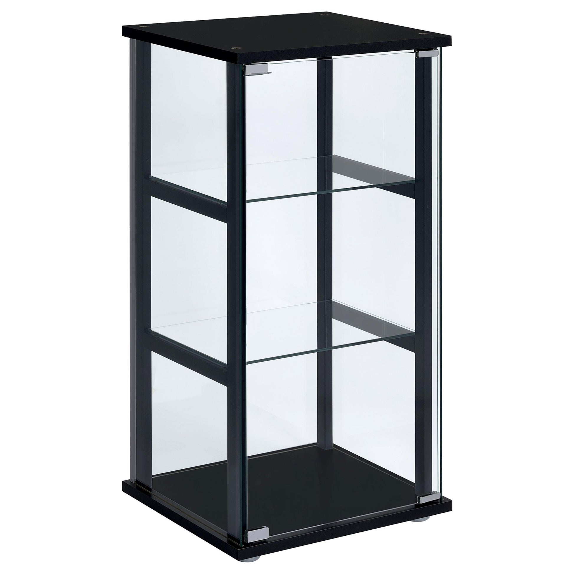  Coaster Furniture Cyclamen 950179 3-shelf Clear Glass Curio Display Cabinet - Black IMAGE 1