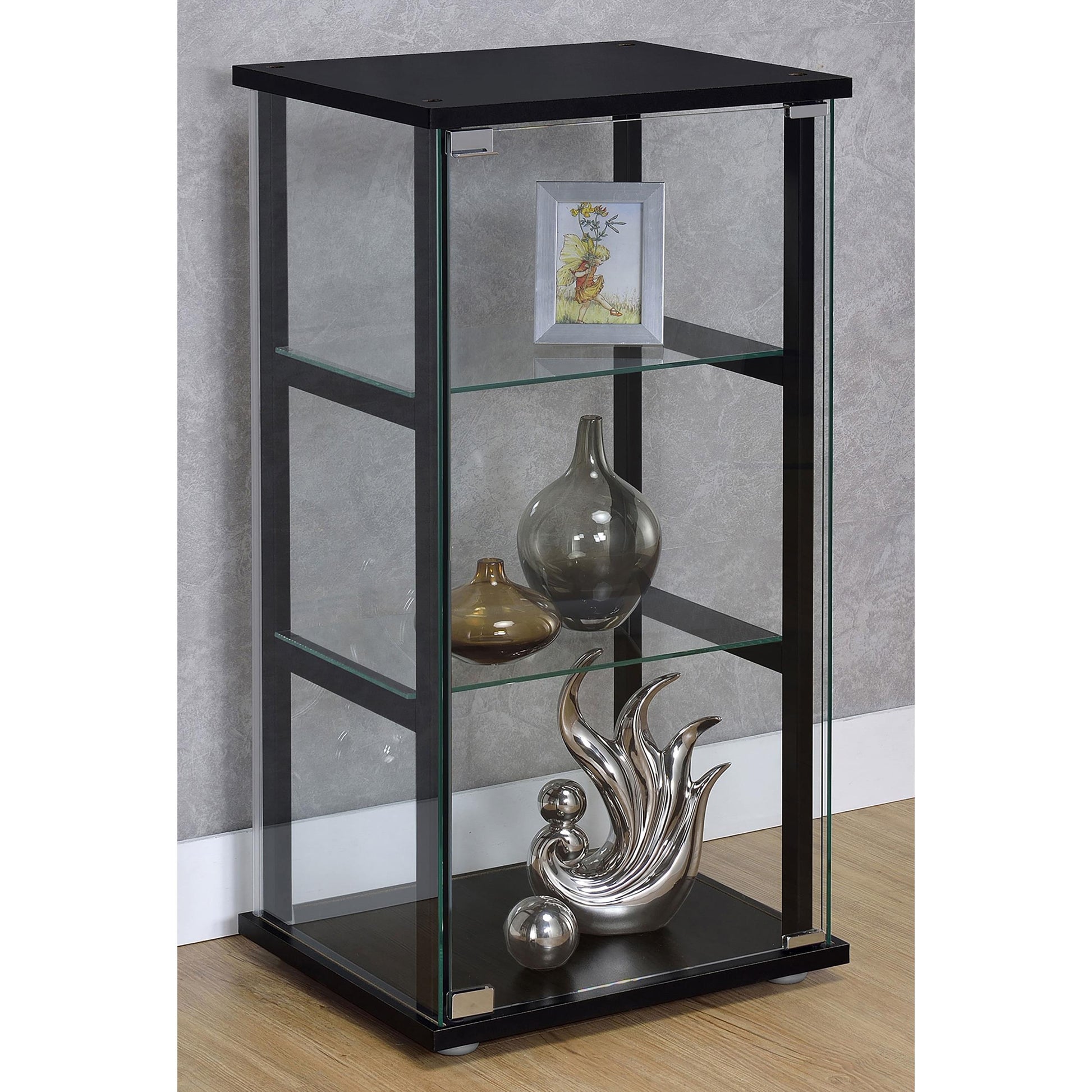  Coaster Furniture Cyclamen 950179 3-shelf Clear Glass Curio Display Cabinet - Black IMAGE 7