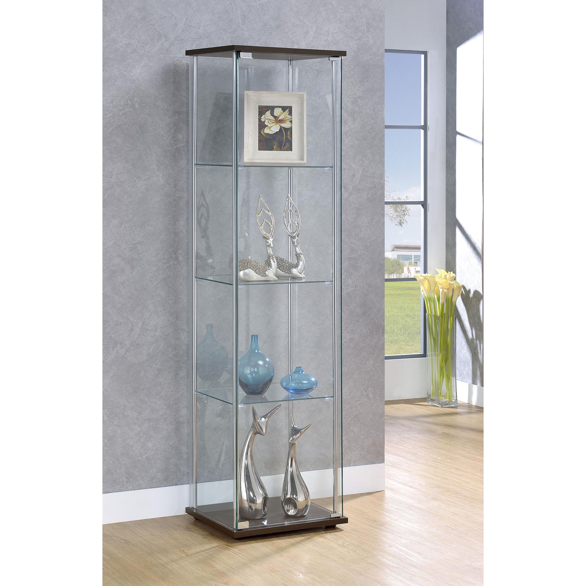 Coaster Furniture Bellatrix 950172 4-shelf Clear Glass Curio Cabinet - Cappuccino IMAGE 9