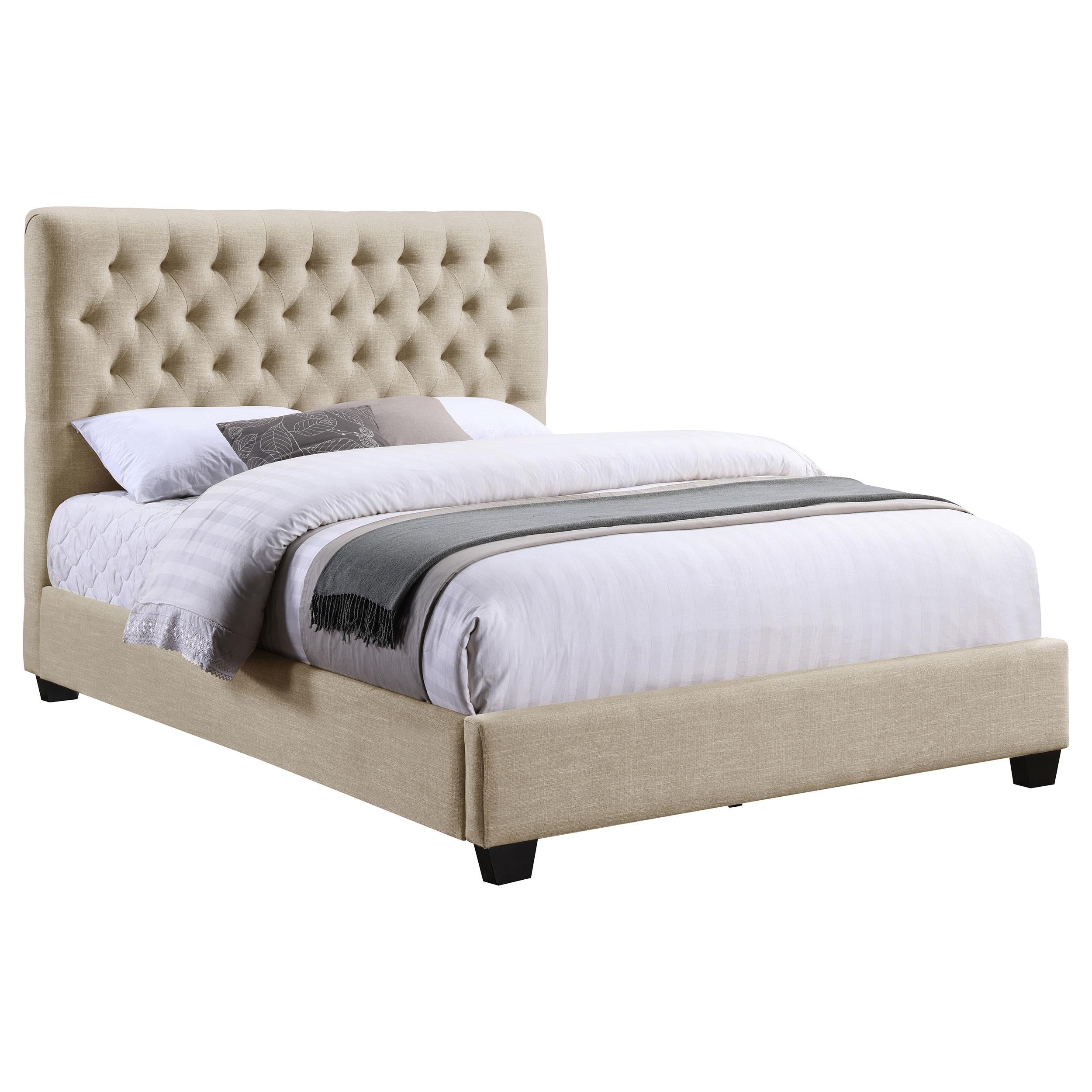  Size_Full  -- Chloe 300007F Upholstered Full Panel Bed - Oatmeal IMAGE 2