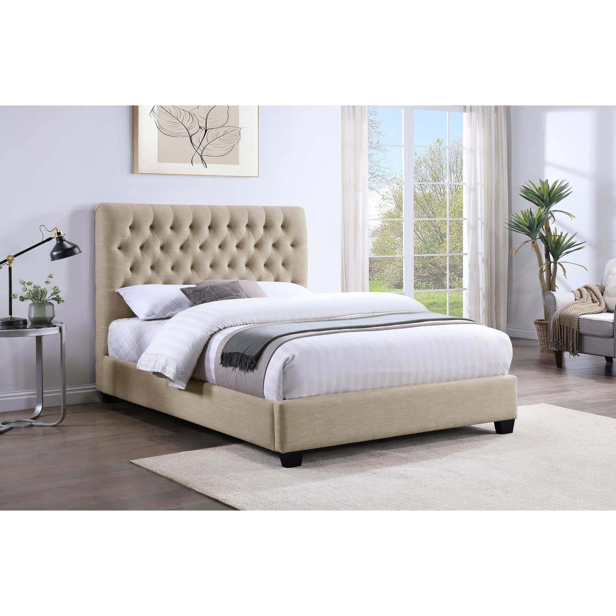  Size_Full  -- Chloe 300007F Upholstered Full Panel Bed - Oatmeal IMAGE 4