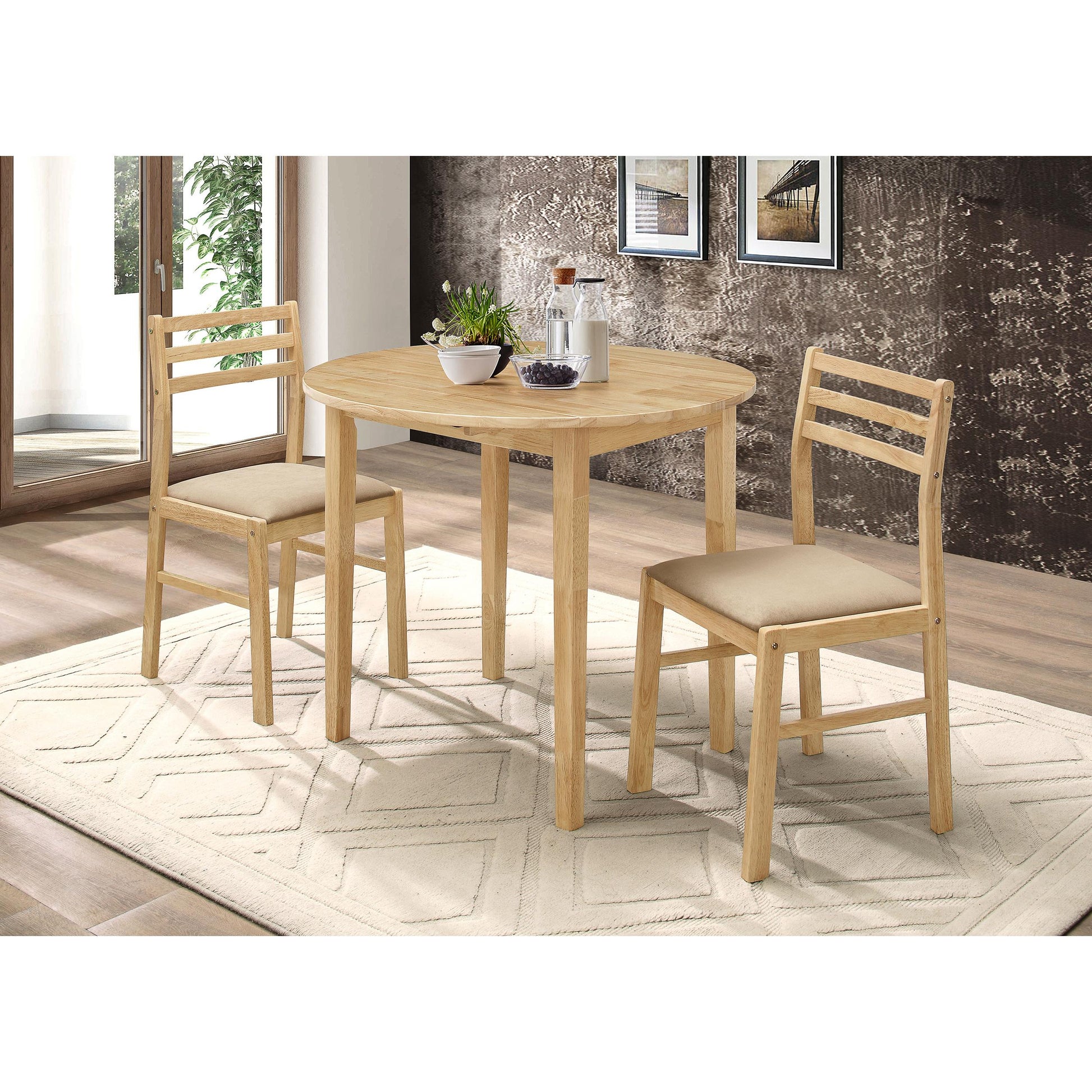  Coaster Furniture Bucknell 130006 3-piece Round Drop Leaf Dining Table Set - Natural IMAGE 12