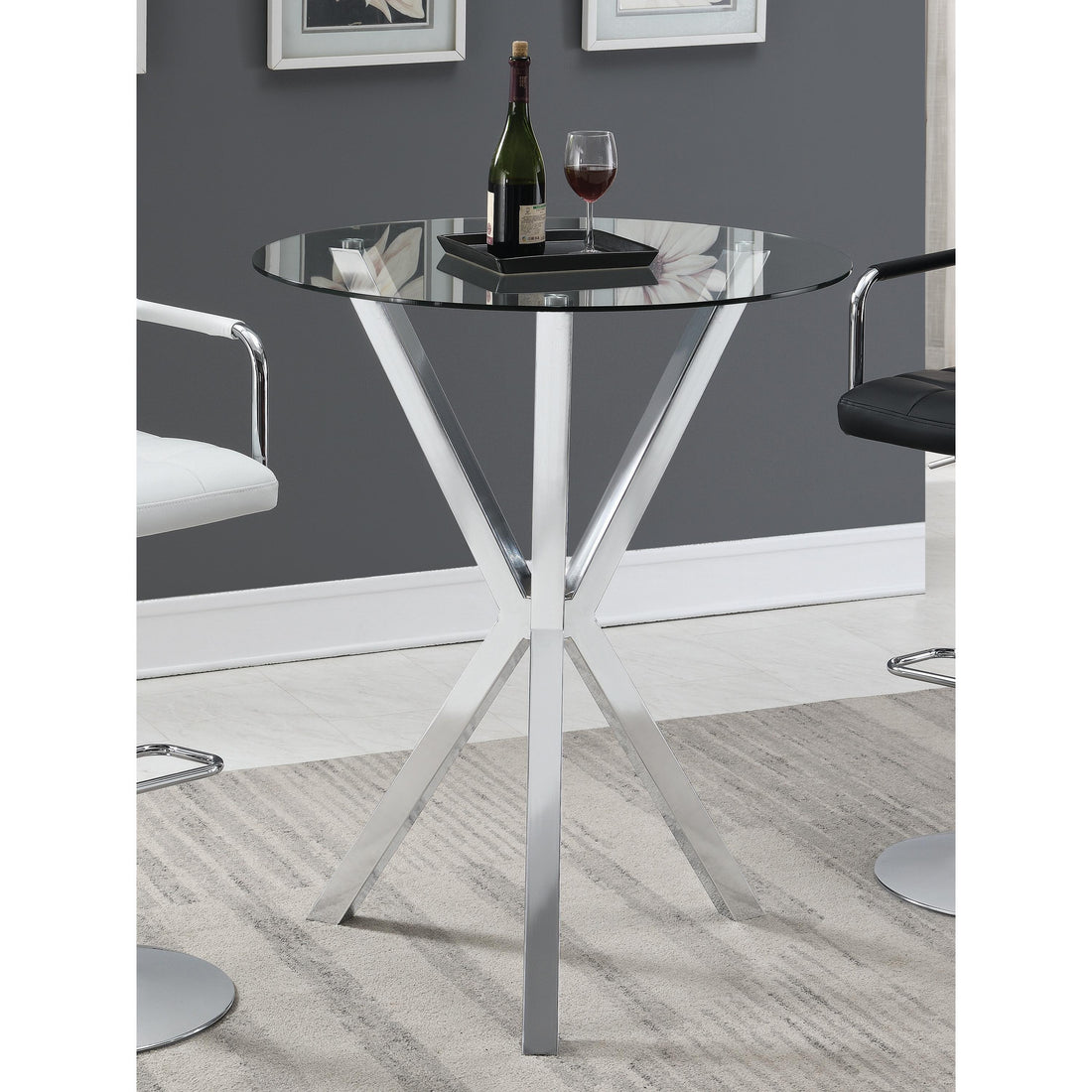  Coaster Furniture Denali 100186 Round 35-inch Glass Top Bistro Bar Table - Chrome IMAGE 1