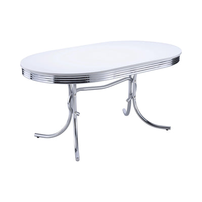  Coaster Furniture Retro 2065 Oval 60-inch Wood Top Dining Table - White and Chrome IMAGE 1