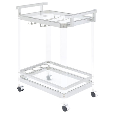  Coaster Furniture Jefferson 902589 2-tier Glass Shelf Acrylic Bar Cart - Chrome IMAGE 1