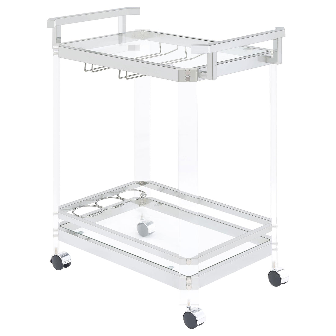  Coaster Furniture Jefferson 902589 2-tier Glass Shelf Acrylic Bar Cart - Chrome IMAGE 1