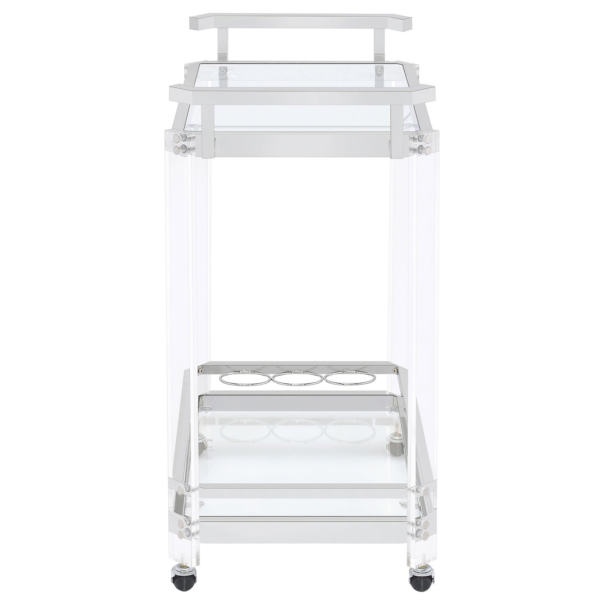  Coaster Furniture Jefferson 902589 2-tier Glass Shelf Acrylic Bar Cart - Chrome IMAGE 2