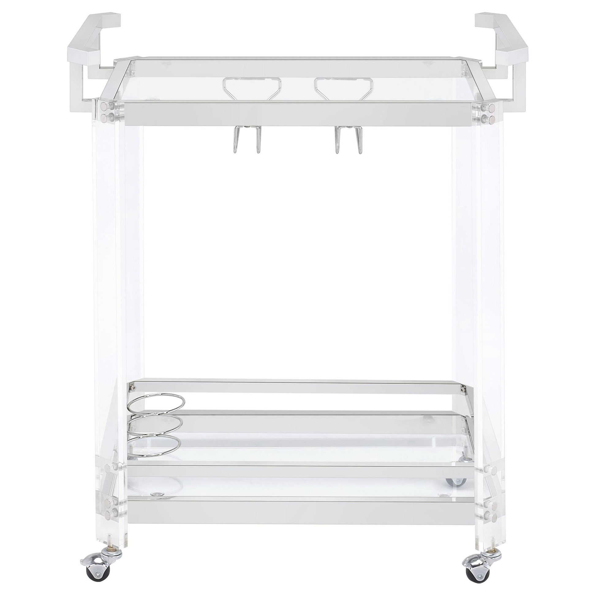  Coaster Furniture Jefferson 902589 2-tier Glass Shelf Acrylic Bar Cart - Chrome IMAGE 5