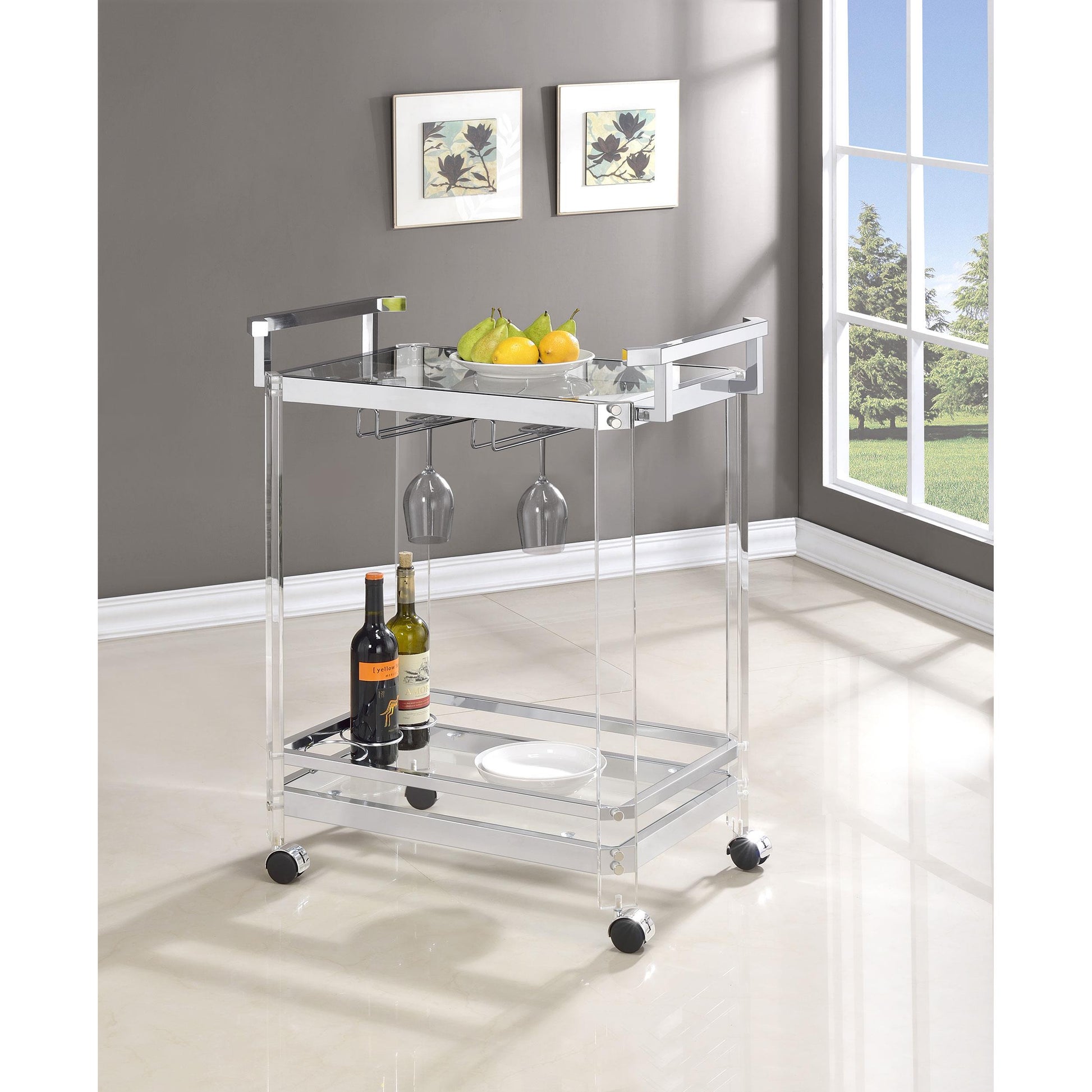  Coaster Furniture Jefferson 902589 2-tier Glass Shelf Acrylic Bar Cart - Chrome IMAGE 6