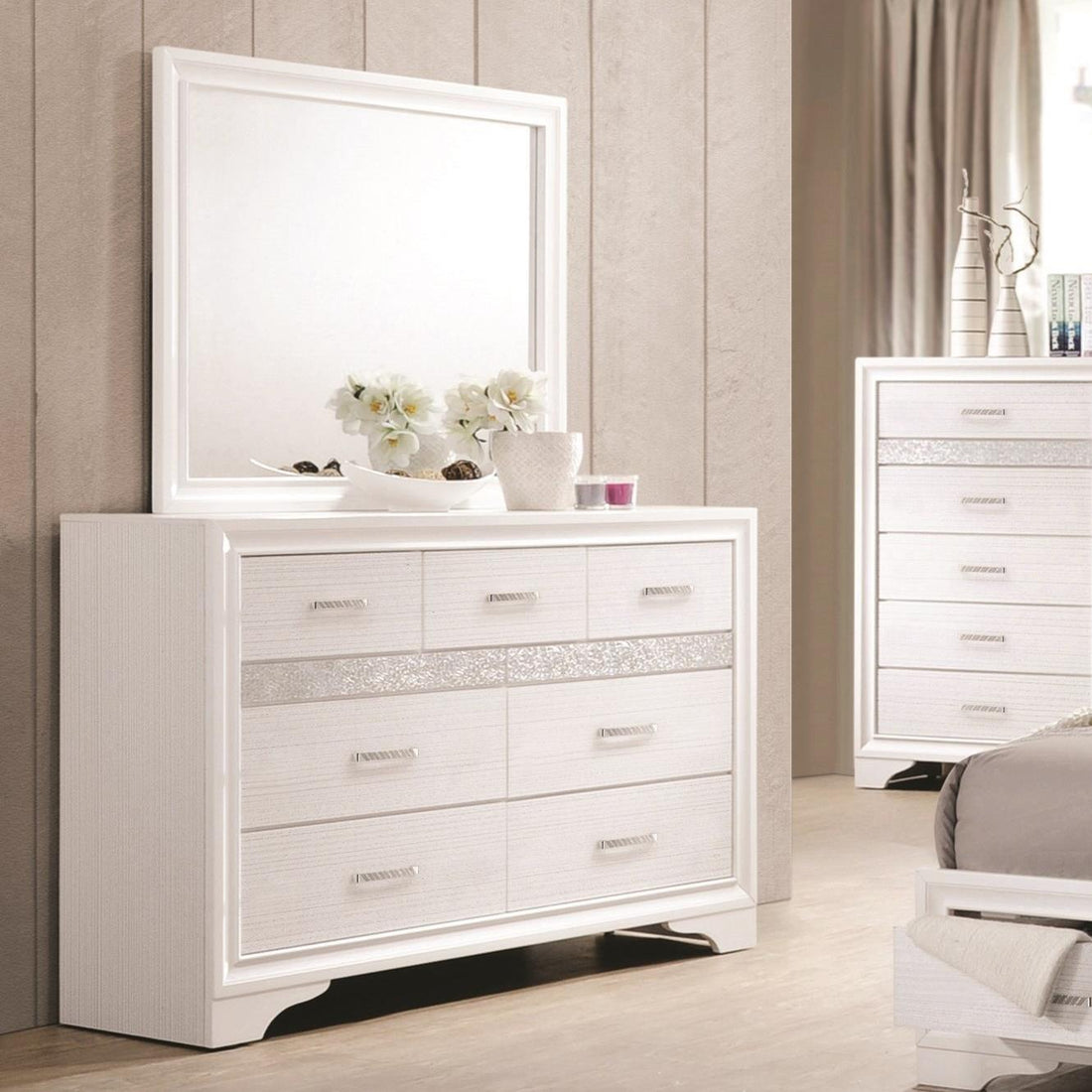  Coaster Furniture Miranda 205114 Dresser Mirror - White IMAGE 1
