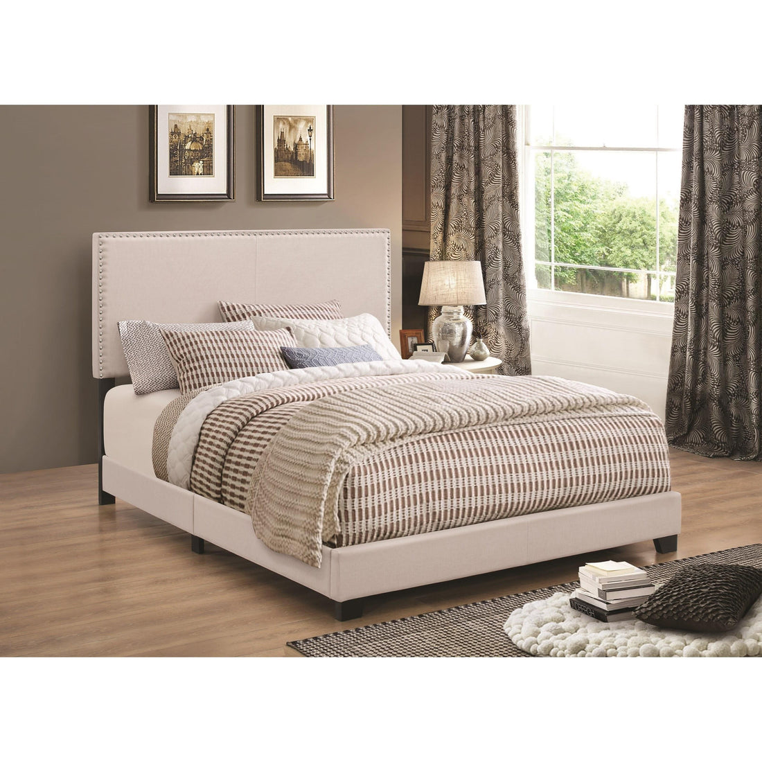  Size_Queen -- Boyd 350051Q Upholstered Queen Panel Bed - Ivory IMAGE 1