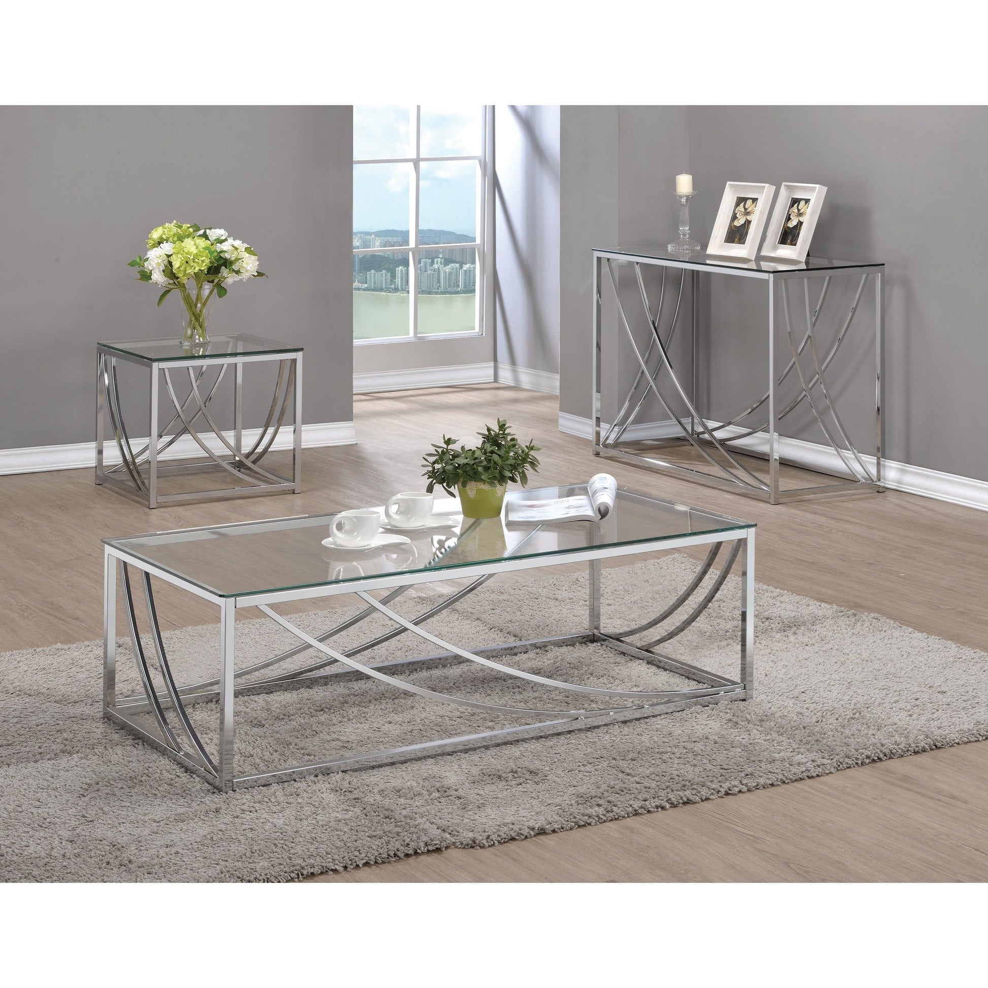  Coaster Furniture Lille 720497 Square Glass Top Side End Table - Chrome IMAGE 3