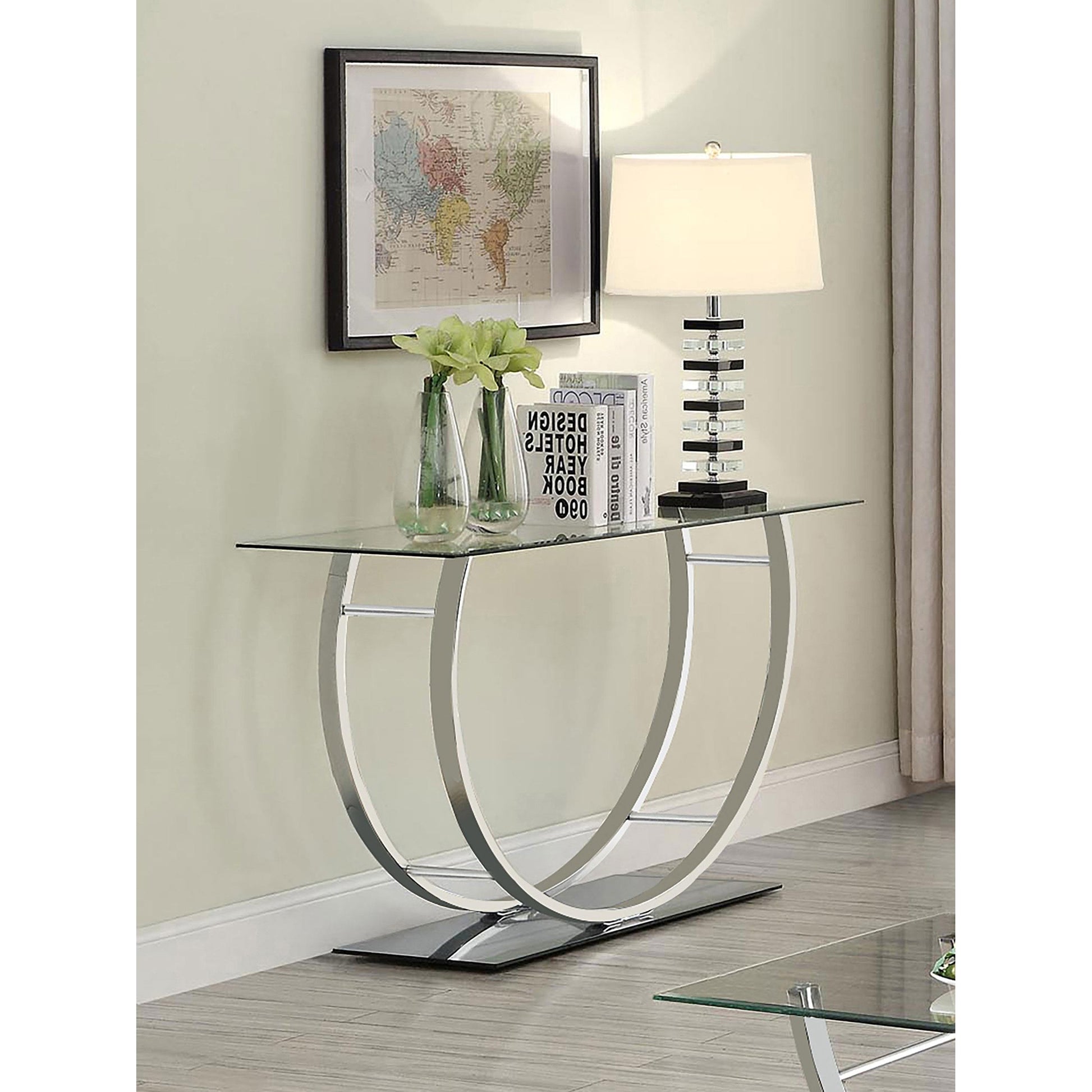  Coaster Furniture Danville 704989 U-shaped Glass Top Entryway Console Table - Chrome IMAGE 5