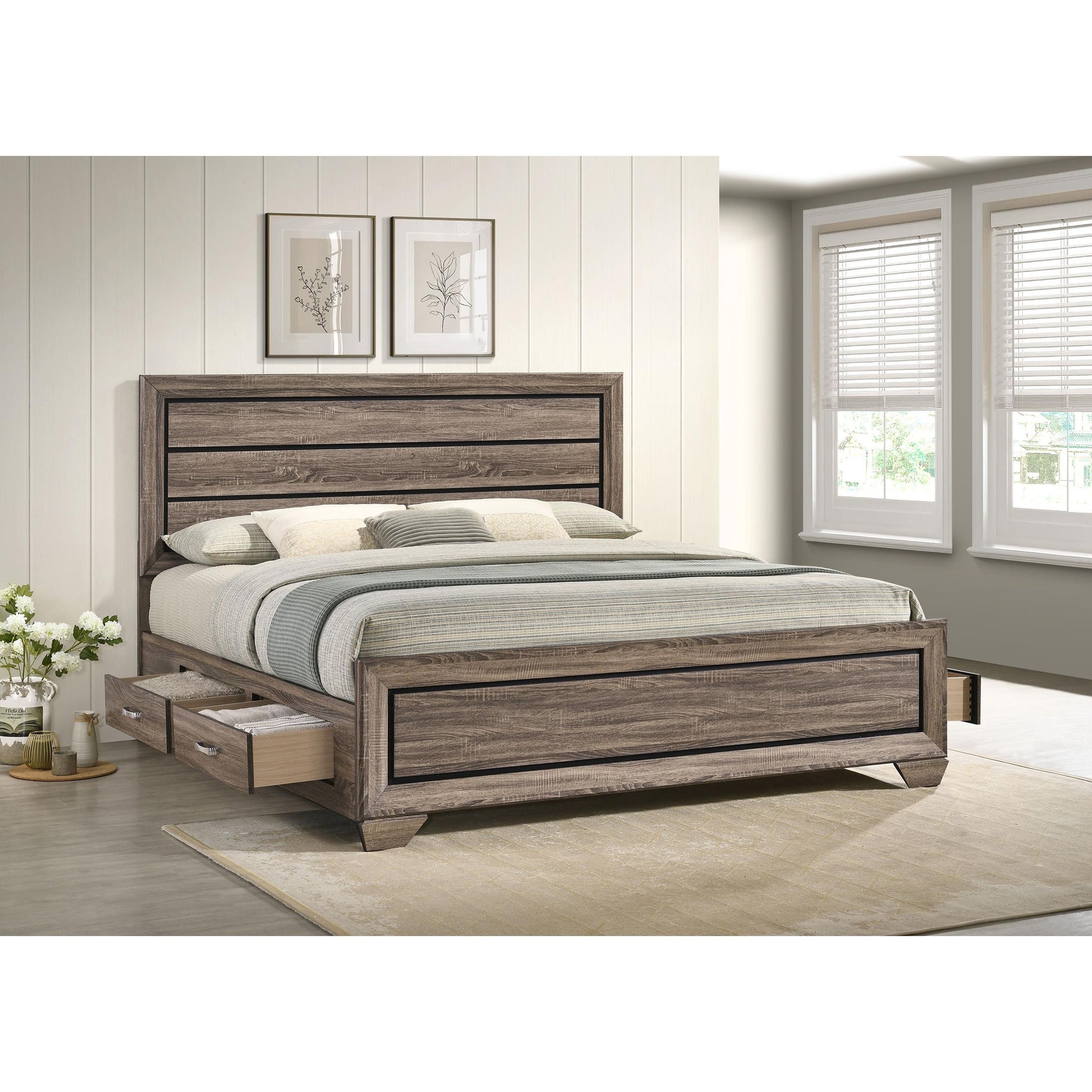  Size_King -- Kauffman 204190KE Wood Eastern King Storage Panel Bed - Washed Taupe IMAGE 10