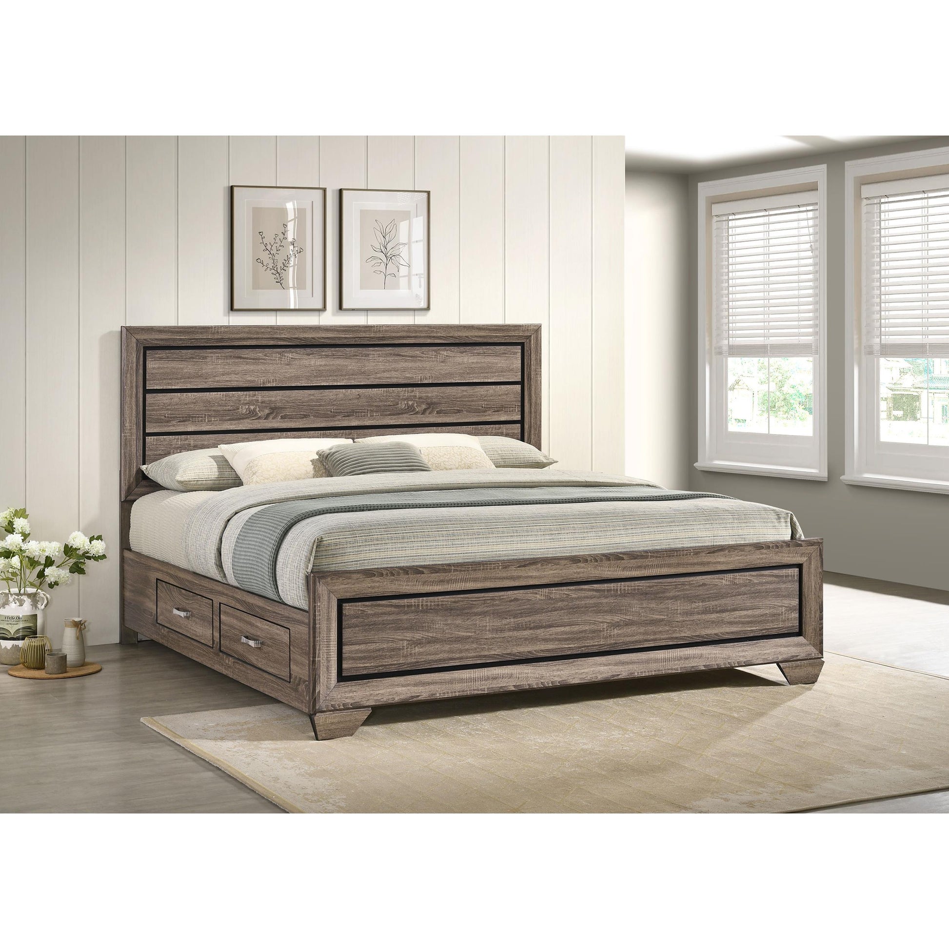  Size_King -- Kauffman 204190KE Wood Eastern King Storage Panel Bed - Washed Taupe IMAGE 9