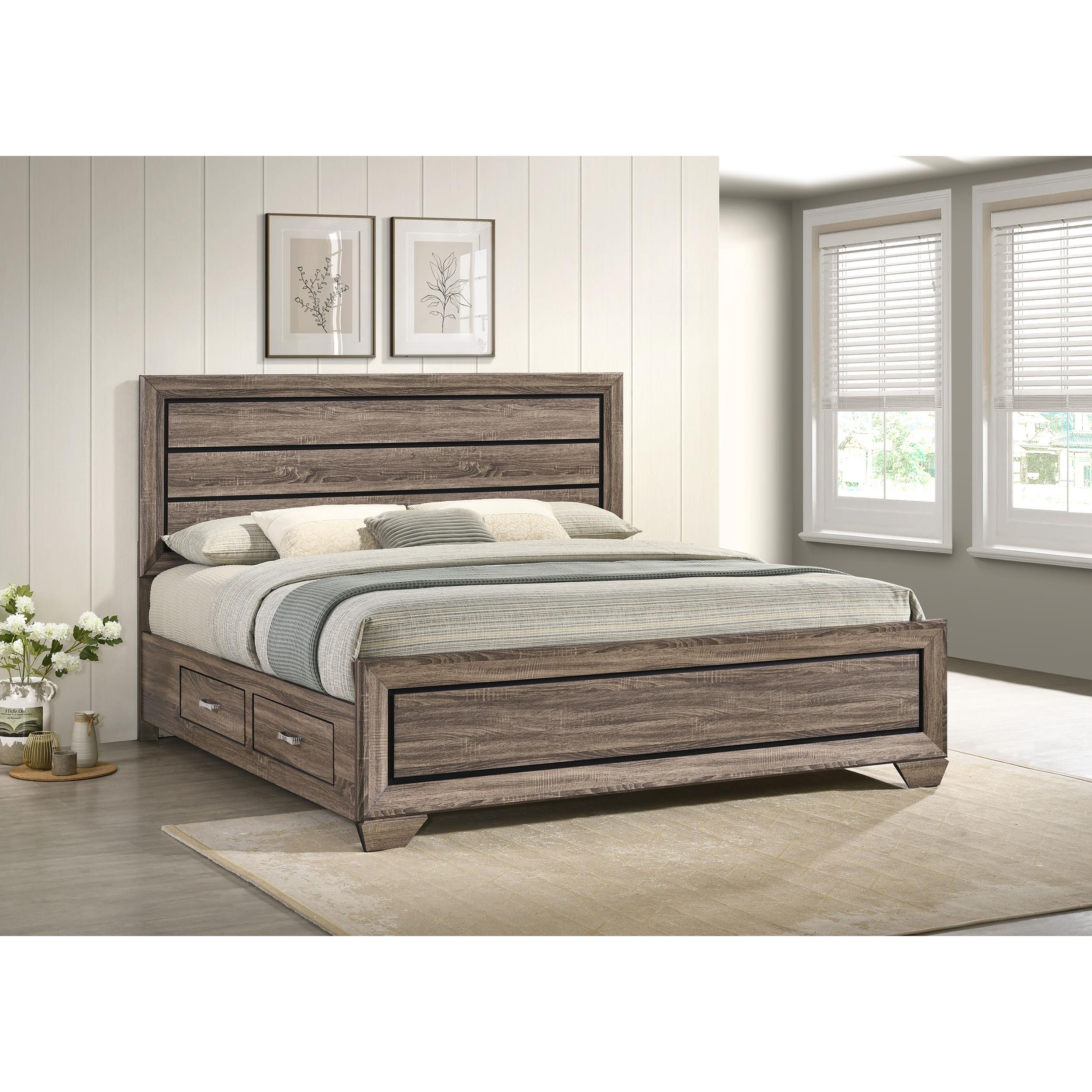  Size_King -- Kauffman 204190KE Wood Eastern King Storage Panel Bed - Washed Taupe IMAGE 9