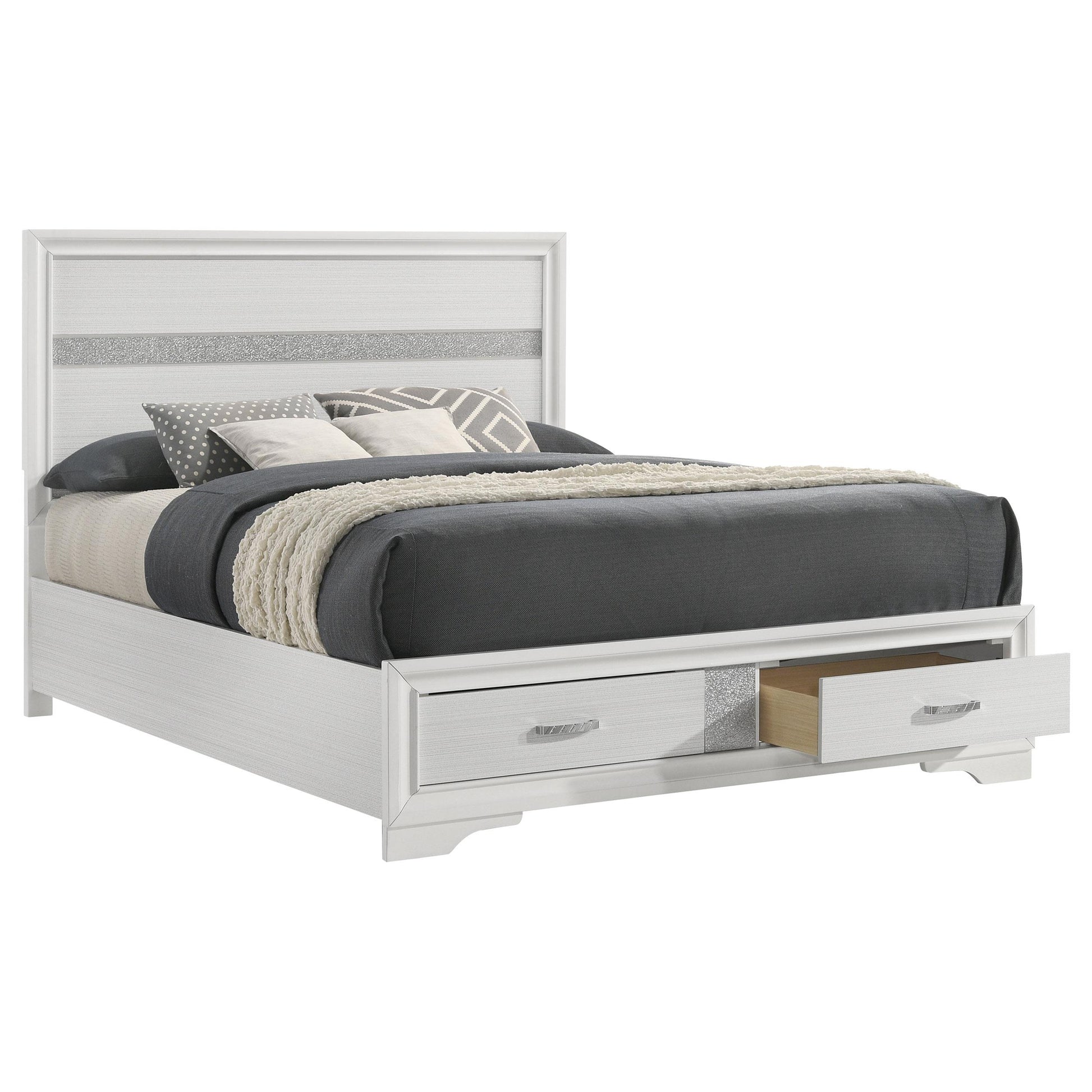  Size_Queen  -- Miranda 205111Q 51-inch Wood Queen Storage Panel Bed - White IMAGE 2