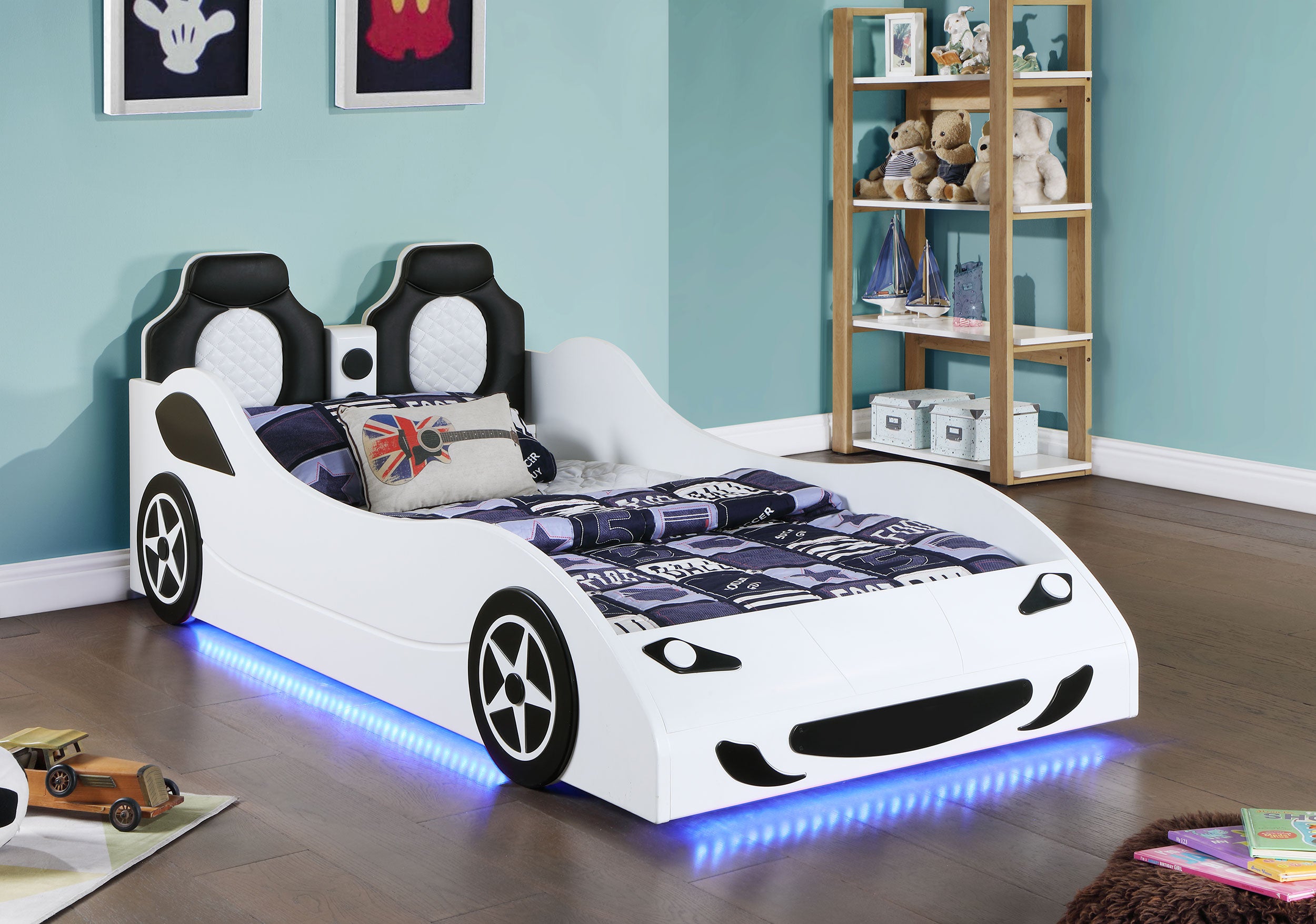 Tron Wood LED Race Car Bed (Available in Red, White, Blue)