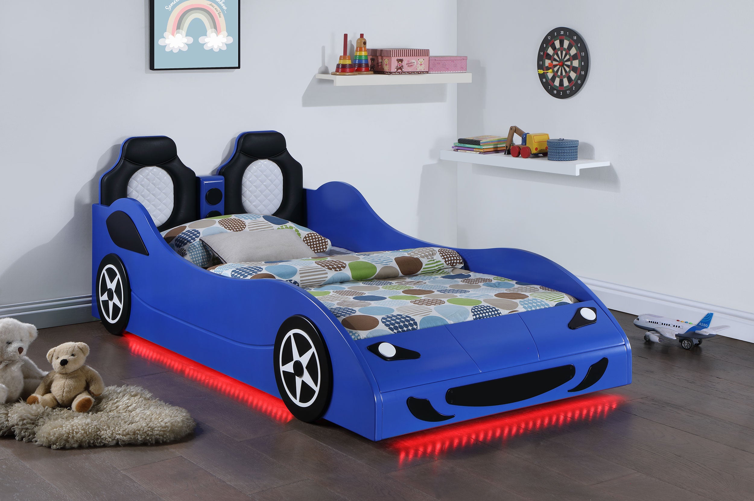 Tron Wood LED Race Car Bed (Available in Red, White, Blue)