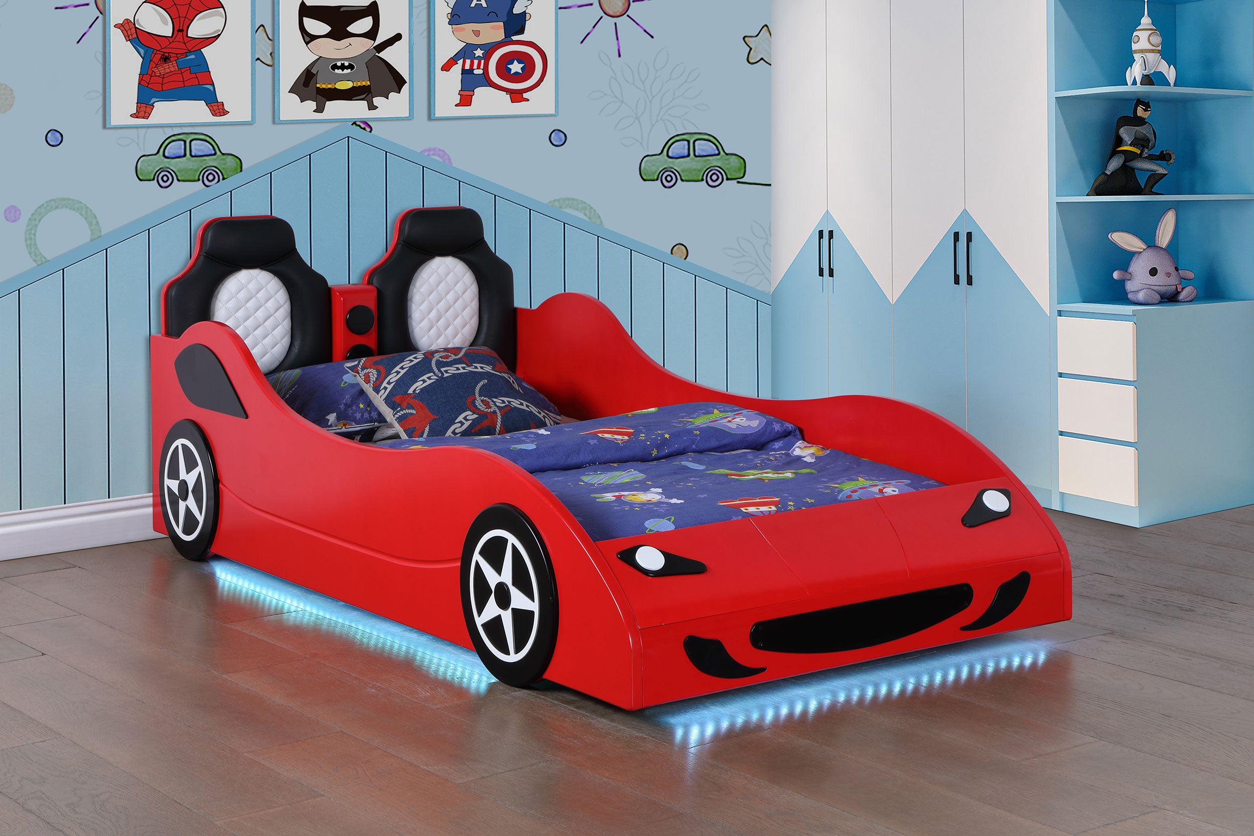 Tron Wood LED Race Car Bed (Available in Red, White, Blue)