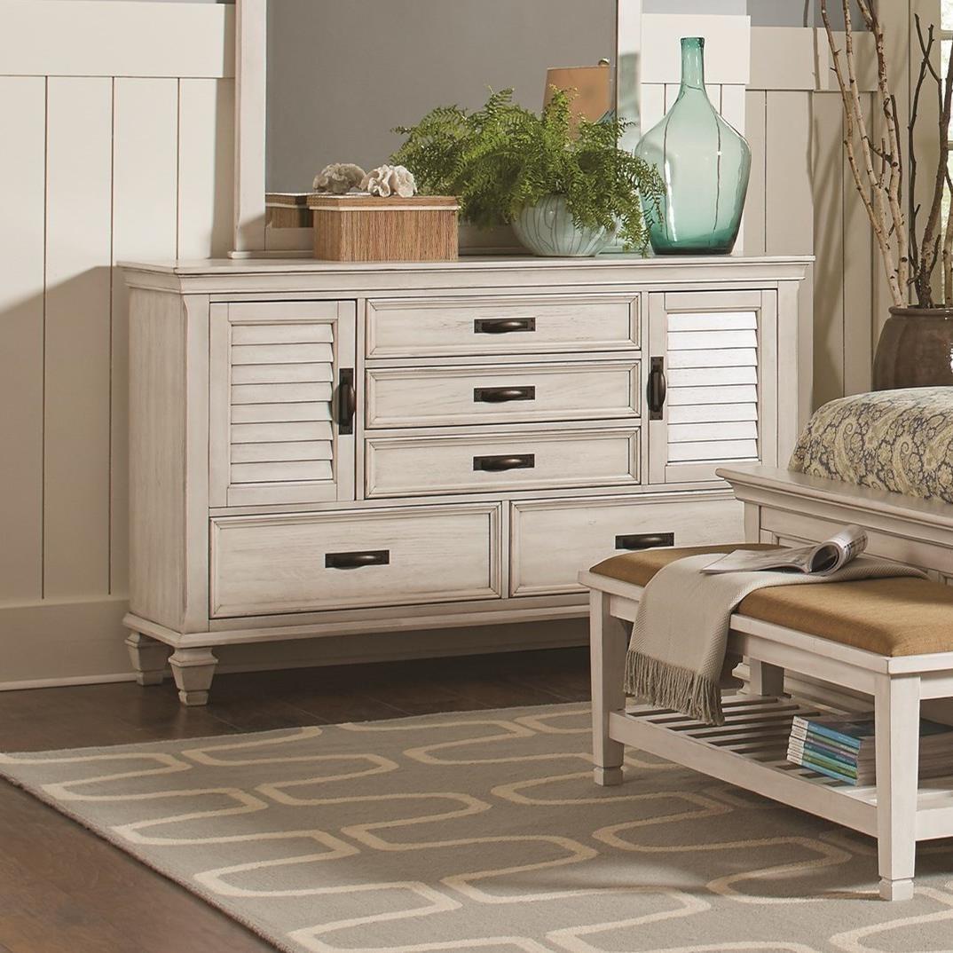  Coaster Furniture Franco 205333 5-Drawer Dresser - Distressed White IMAGE 1