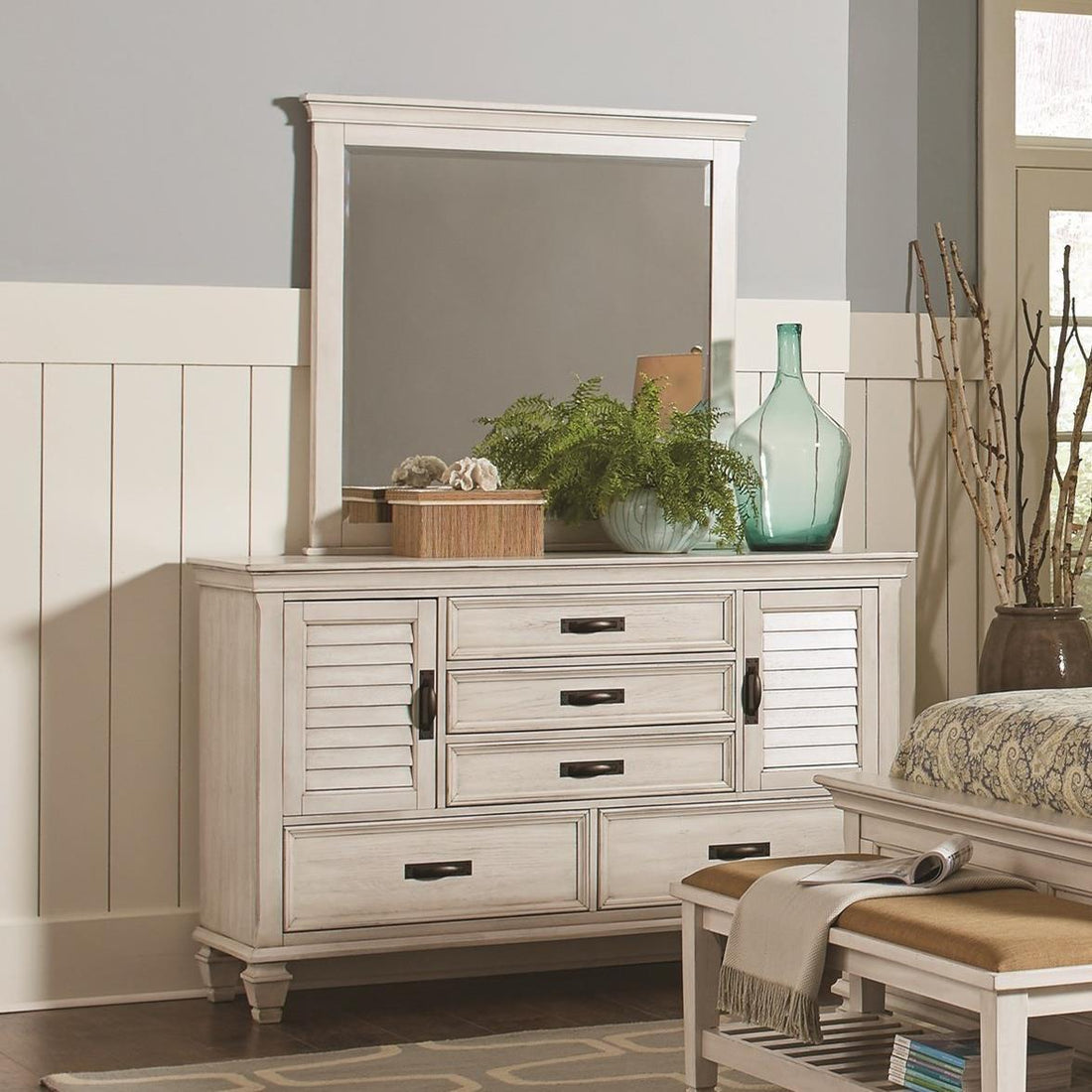  Coaster Furniture Franco 205333 5-Drawer Dresser - Distressed White IMAGE 1