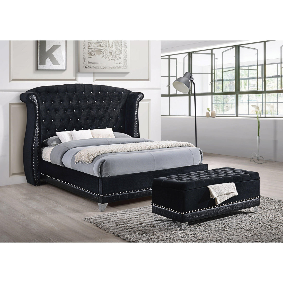  Coaster Furniture Barzini 300644 Velvet Upholstered Tufted Storage Bench - Black IMAGE 1