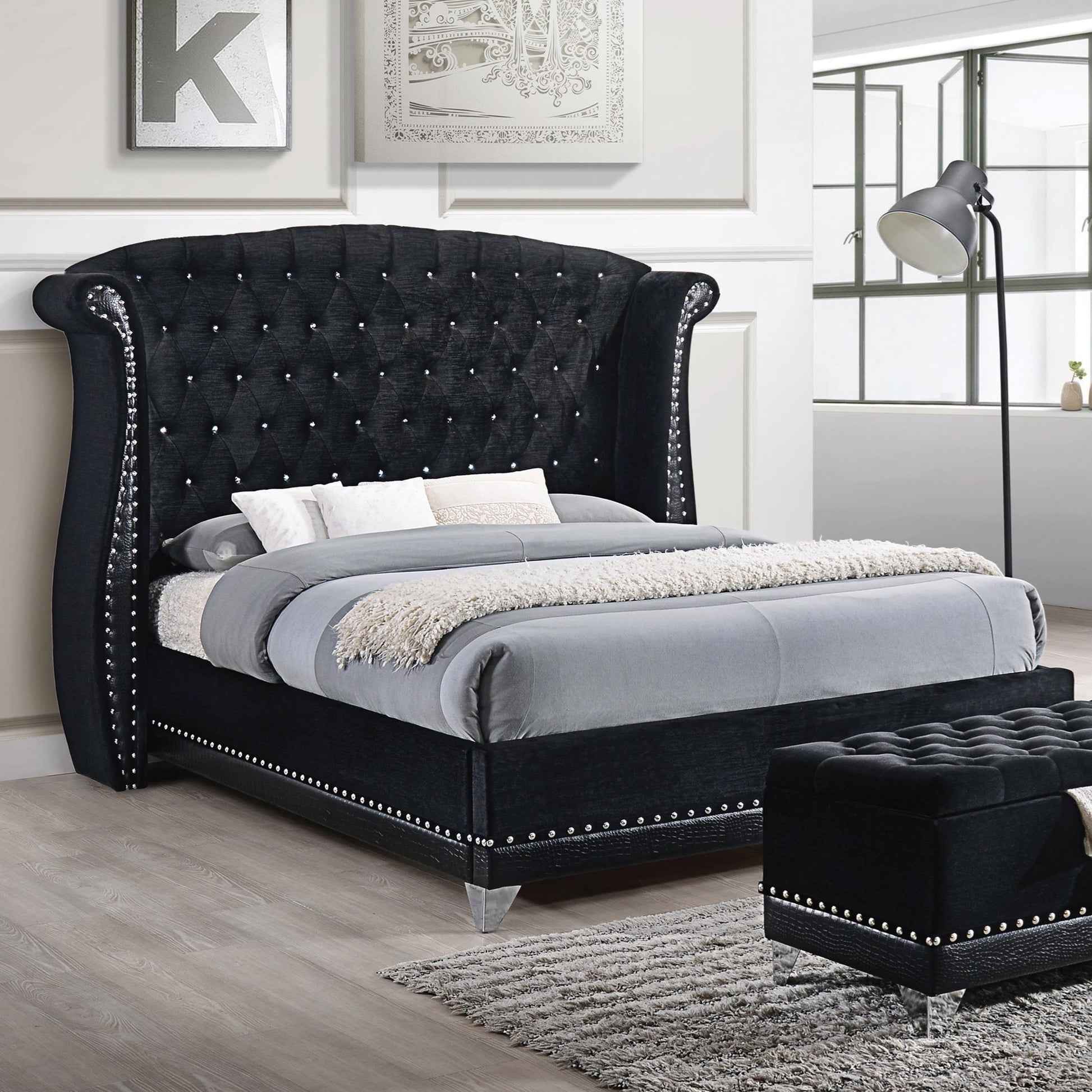  Size_Queen  -- Barzini 300643Q Upholstered Queen Wingback Bed - Black IMAGE 1